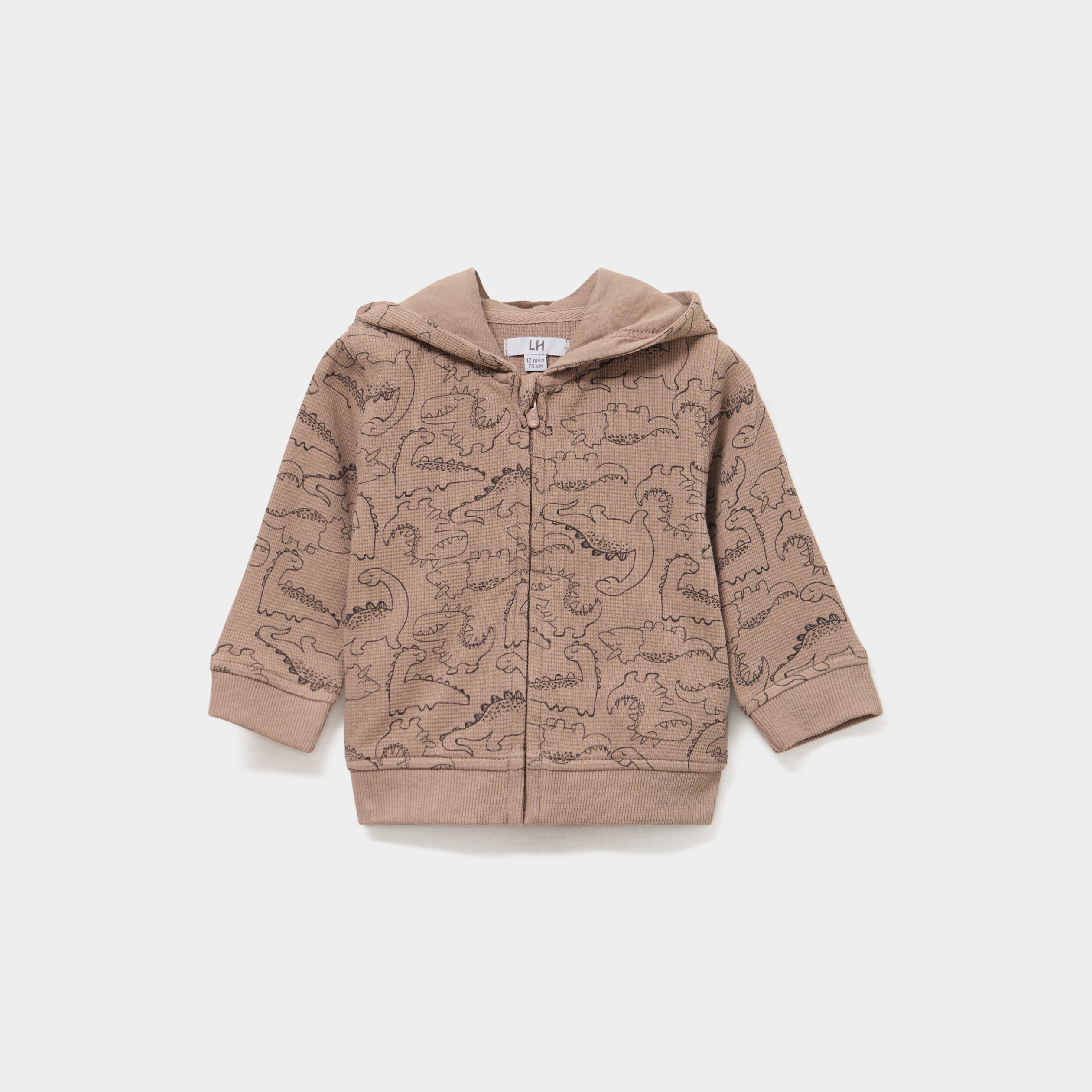 Sweat zipp&eacute; &agrave; capuche coton marron clair b&eacute;b&eacute; gar&ccedil;on
