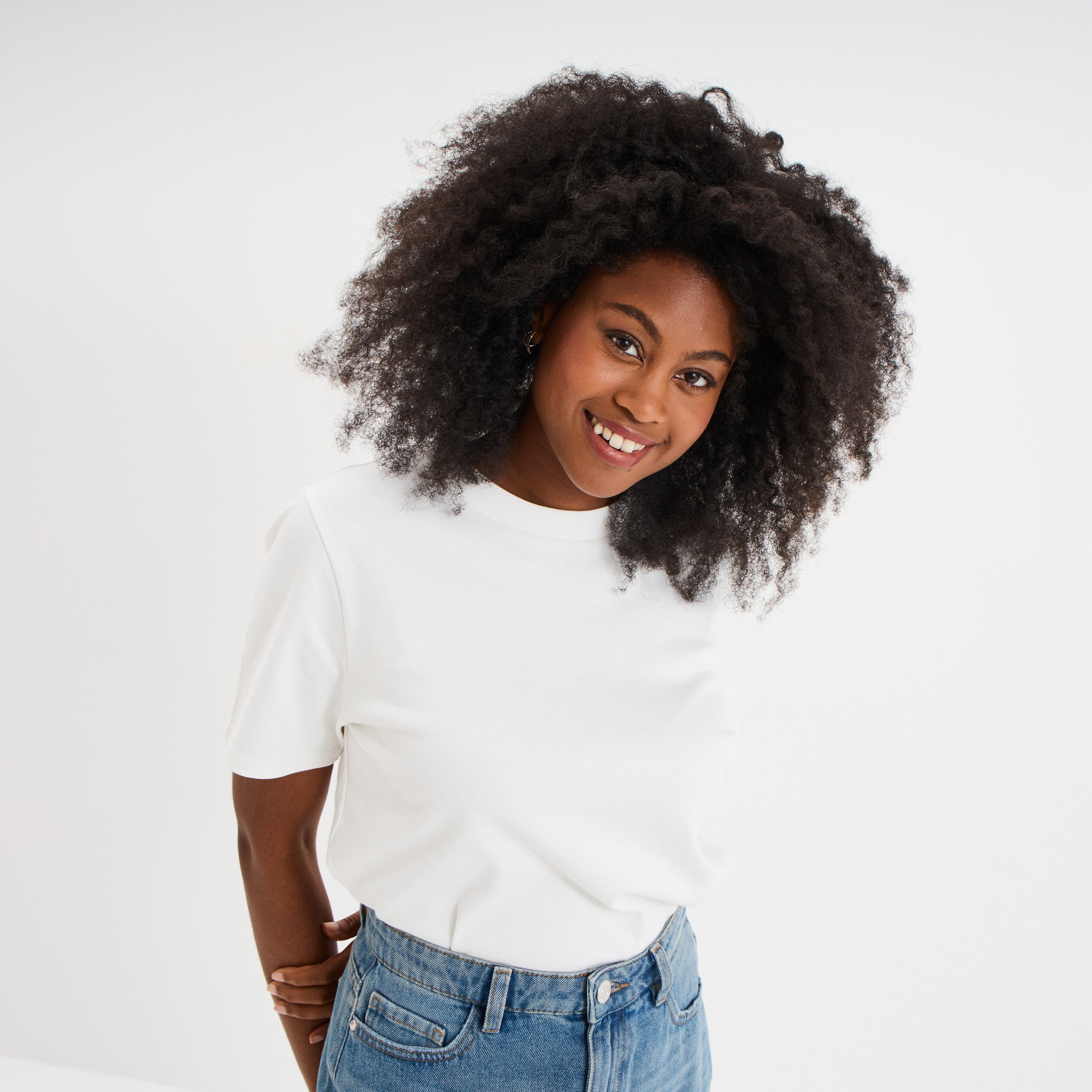 t shirt col rond manches courtes coton blanc femme T-shirt col rond manches courtes coton blanc femme