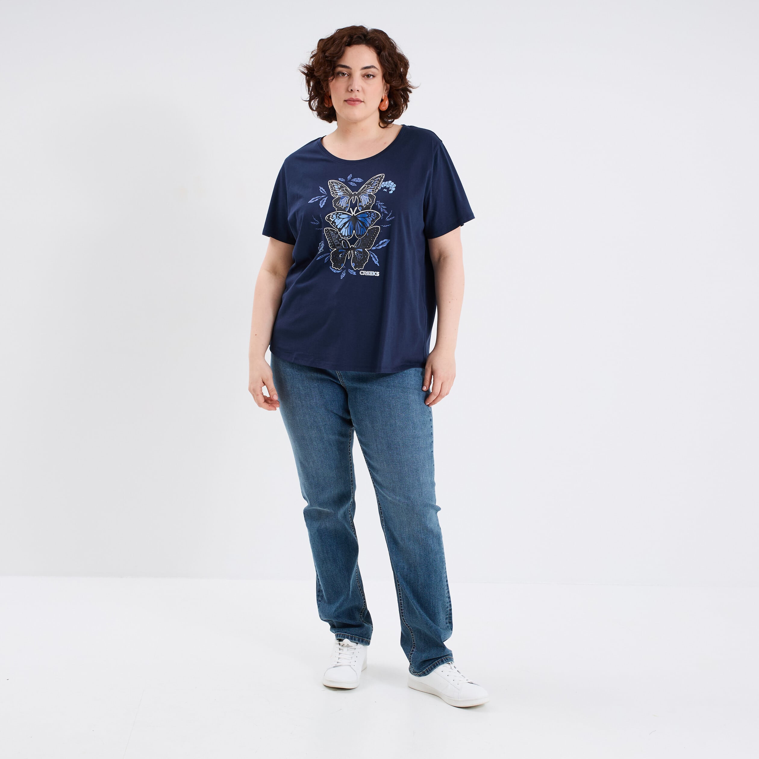 Jeans droit taille haute denim dirty femme grande taille