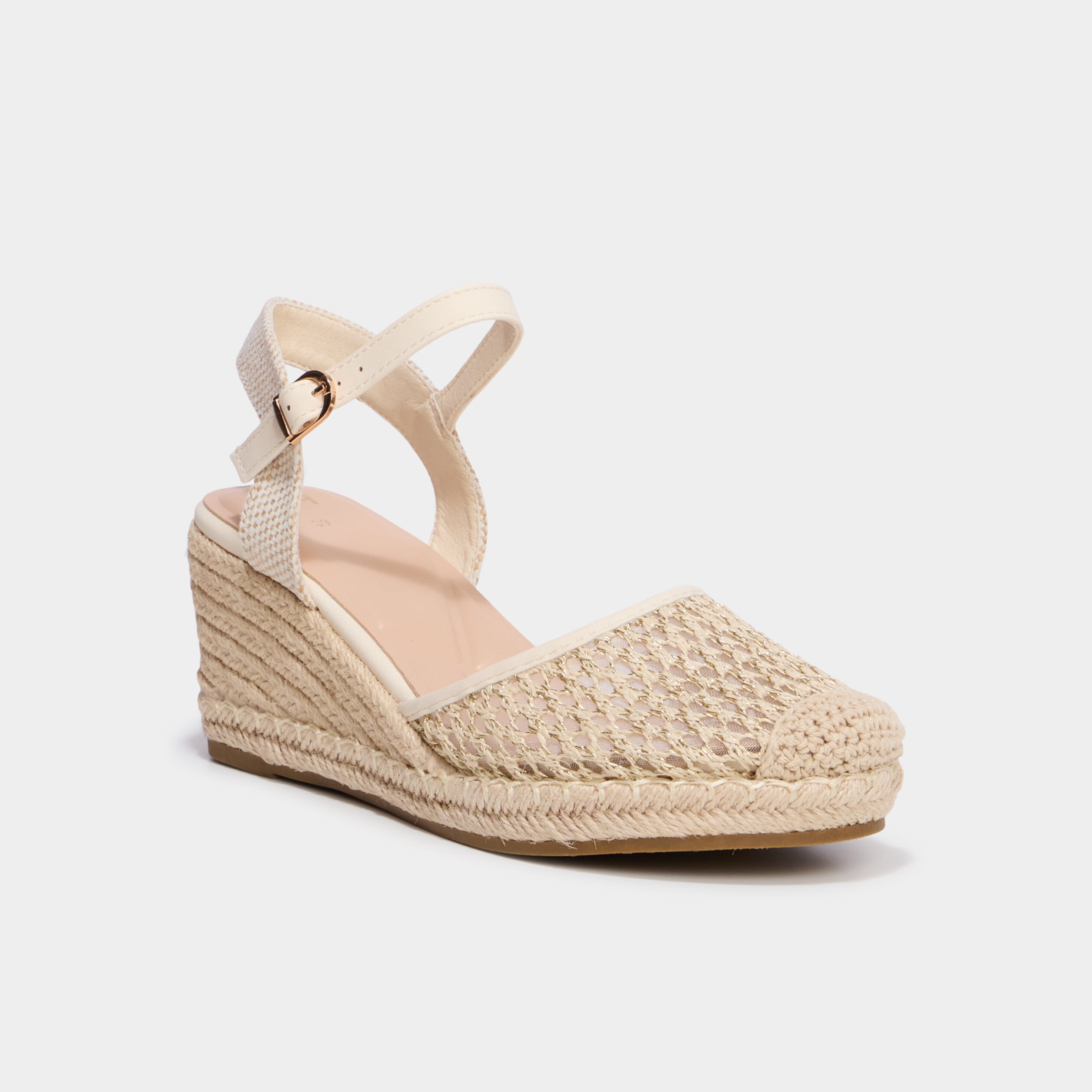 Sandales compens&eacute;es effet tress&eacute; sable femme