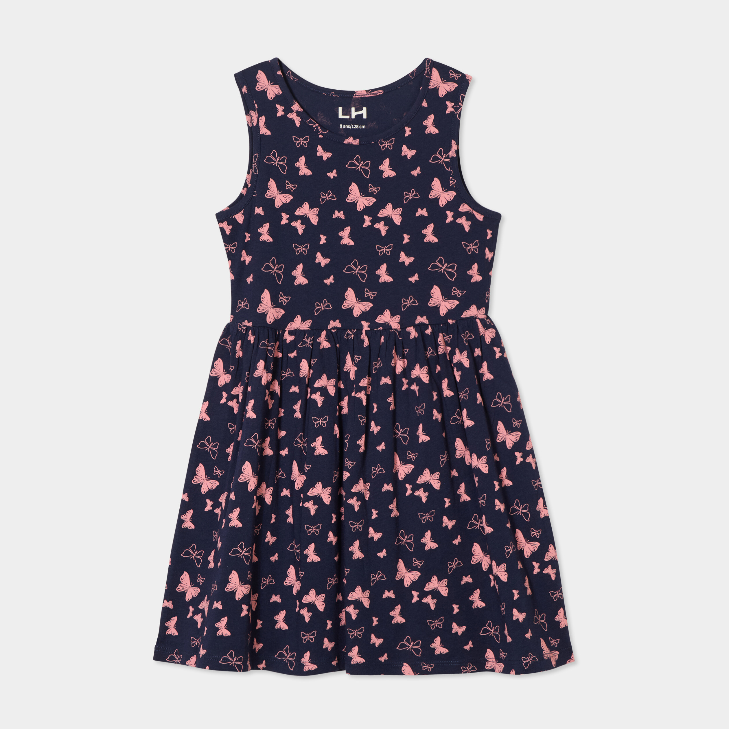 Robe patineuse sans manches coton bleu marine fille