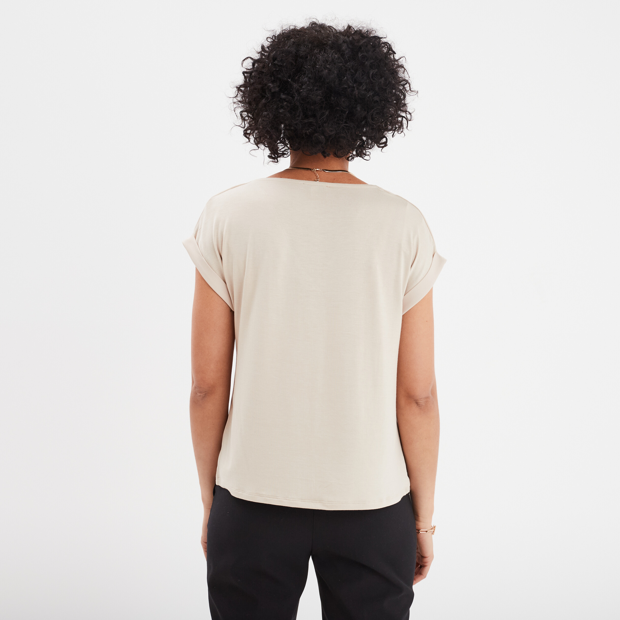 t shirt col en v manches courtes beige femme T-shirt col en V manches courtes beige femme