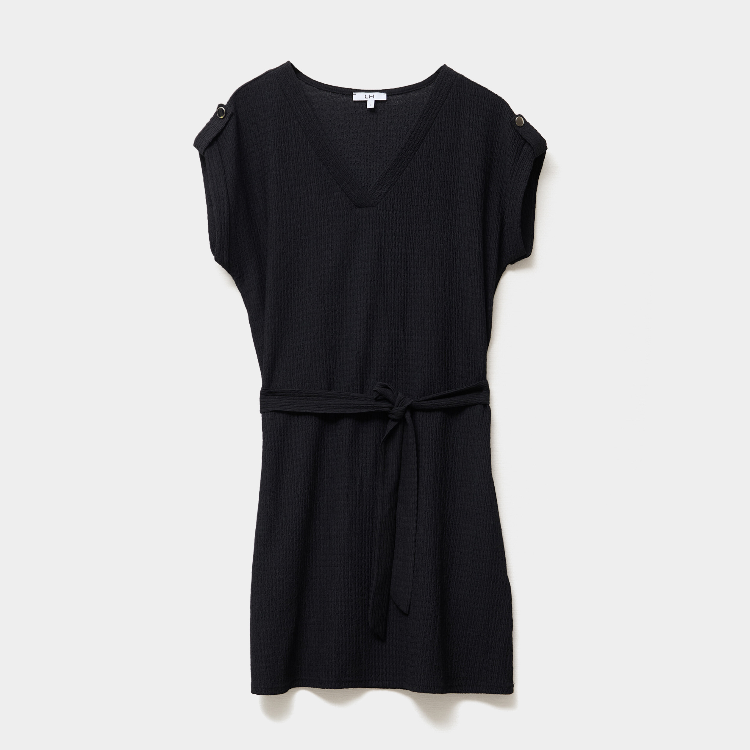 robe effet gaufre manches courtes noir femme Robe effet gaufré manches courtes noir femme
