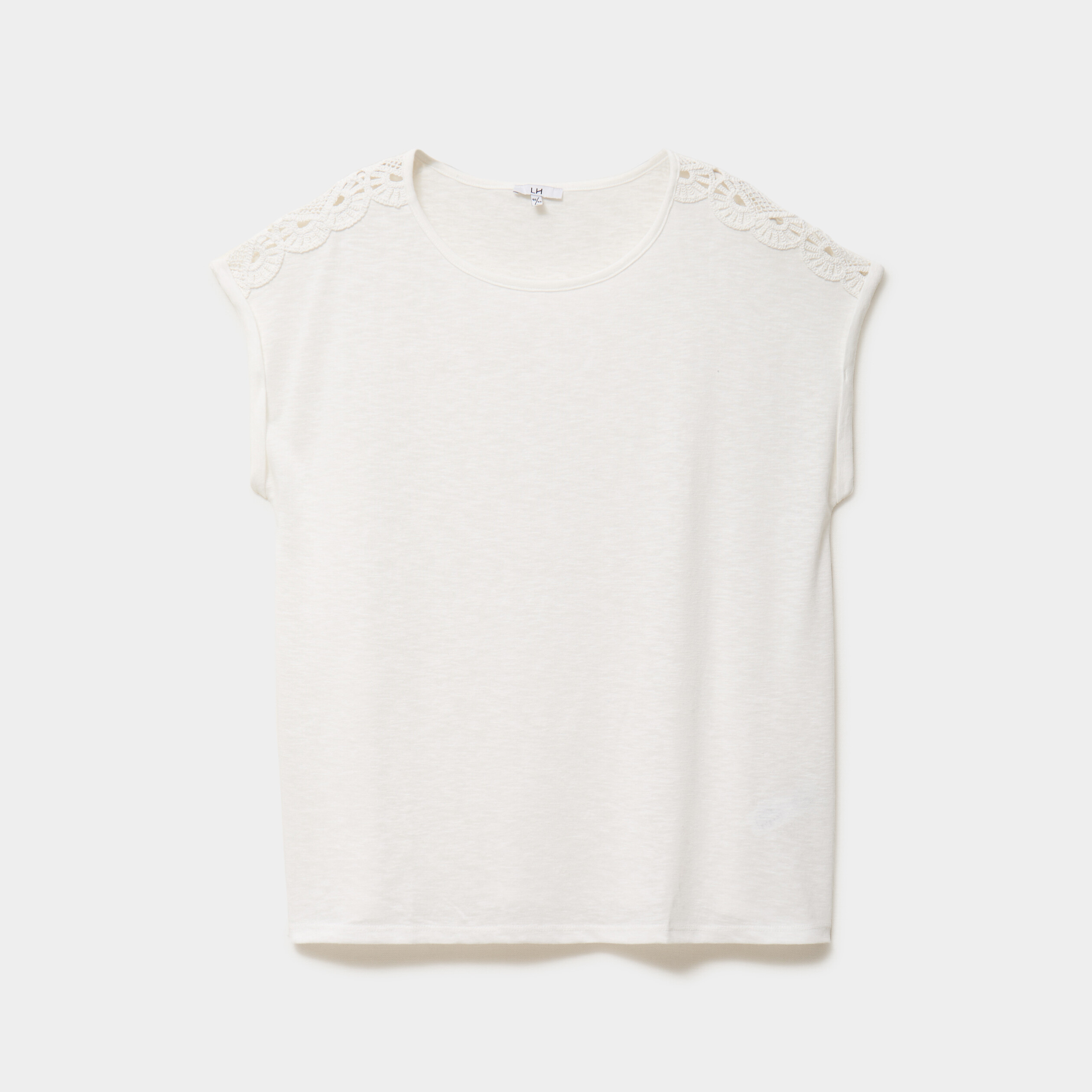 T-shirt &eacute;paules effet macram&eacute; blanc femme grande taille