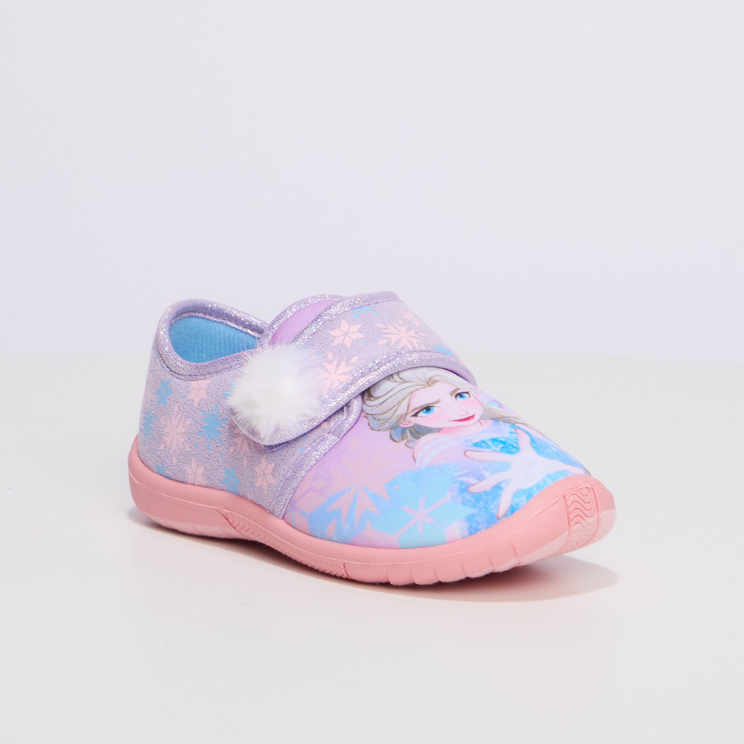 Chaussons &agrave; pompons La Reine des neiges mauve fille