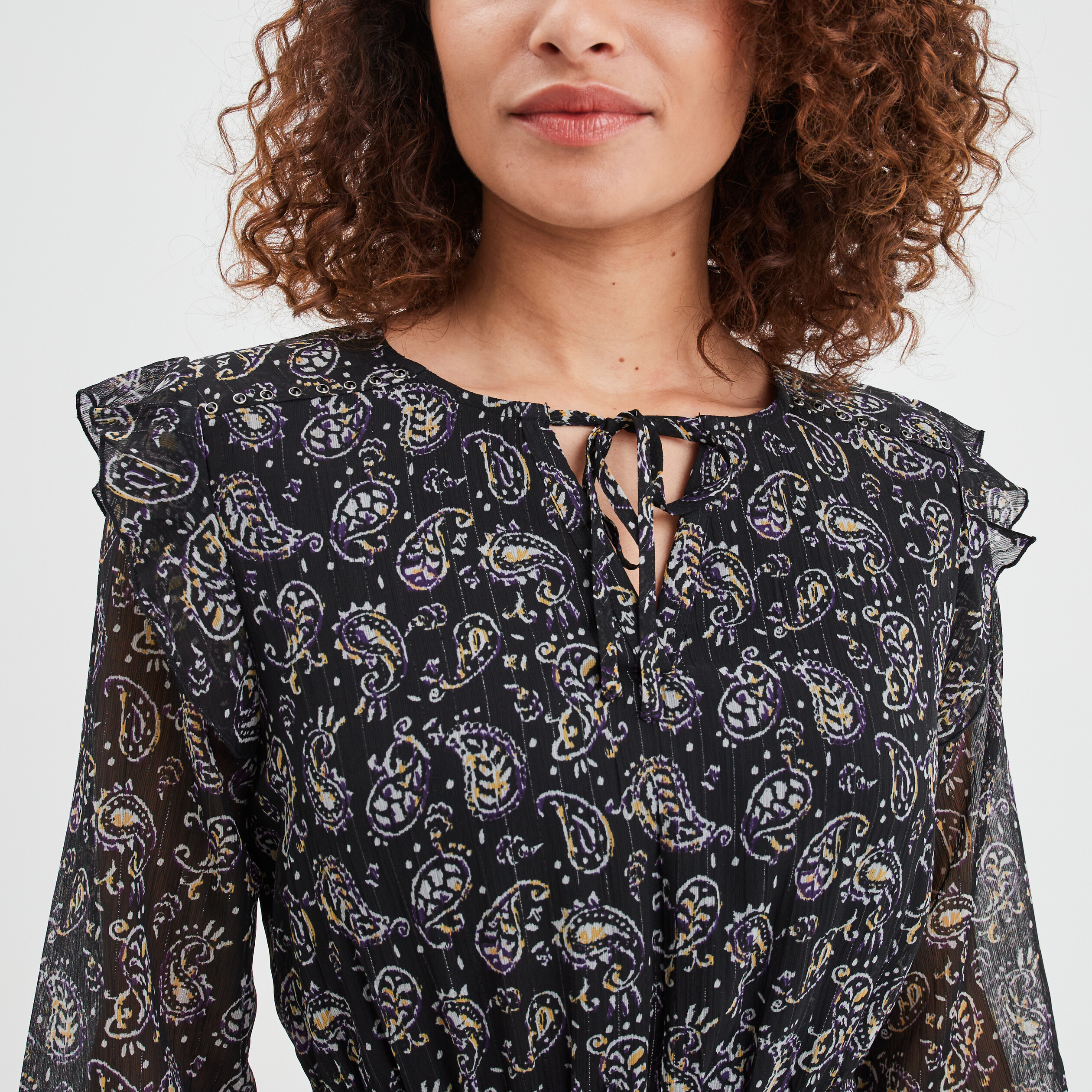 Robe fluide à volants longue noir femme