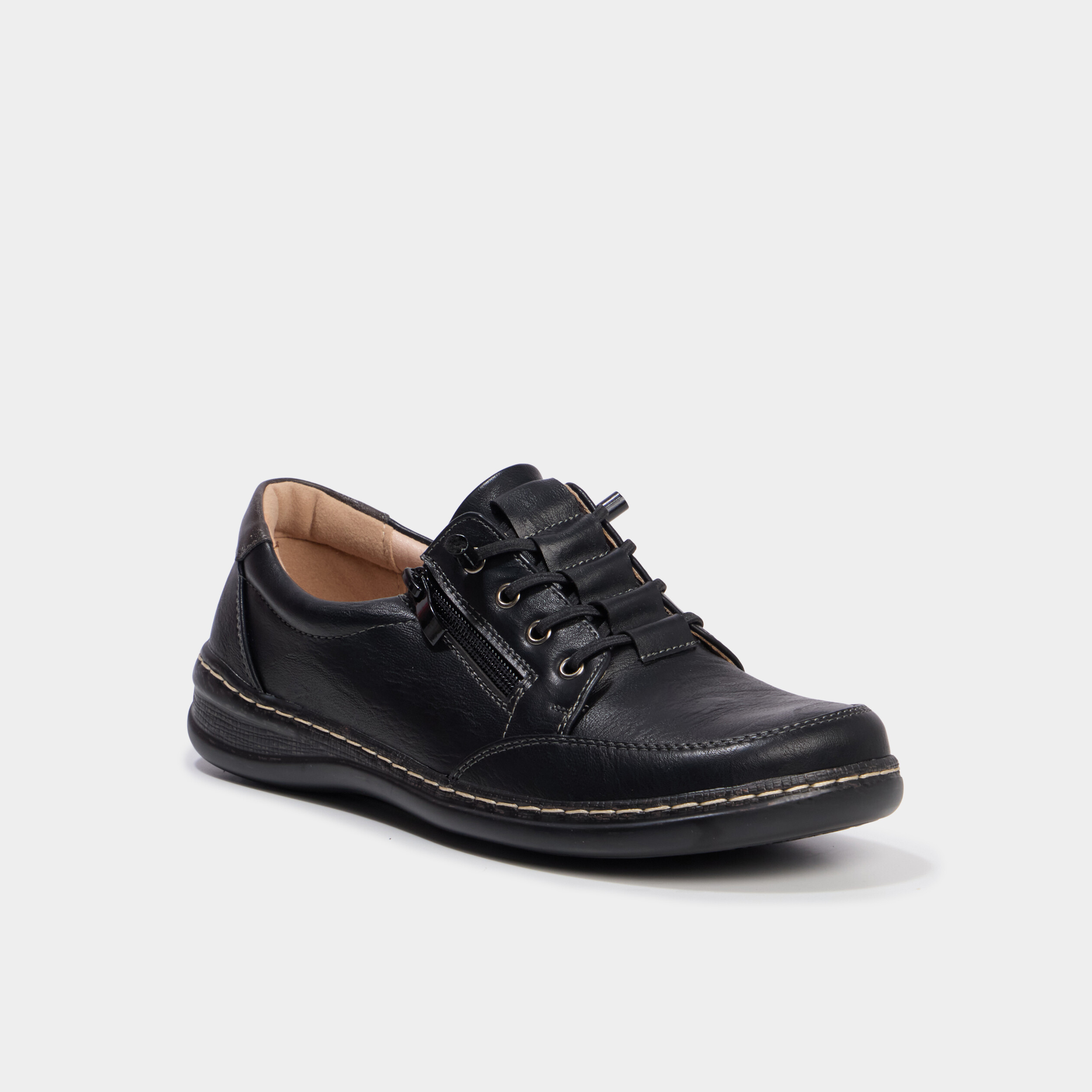 Derbies confort zipp&eacute;es &agrave; lacets noir femme