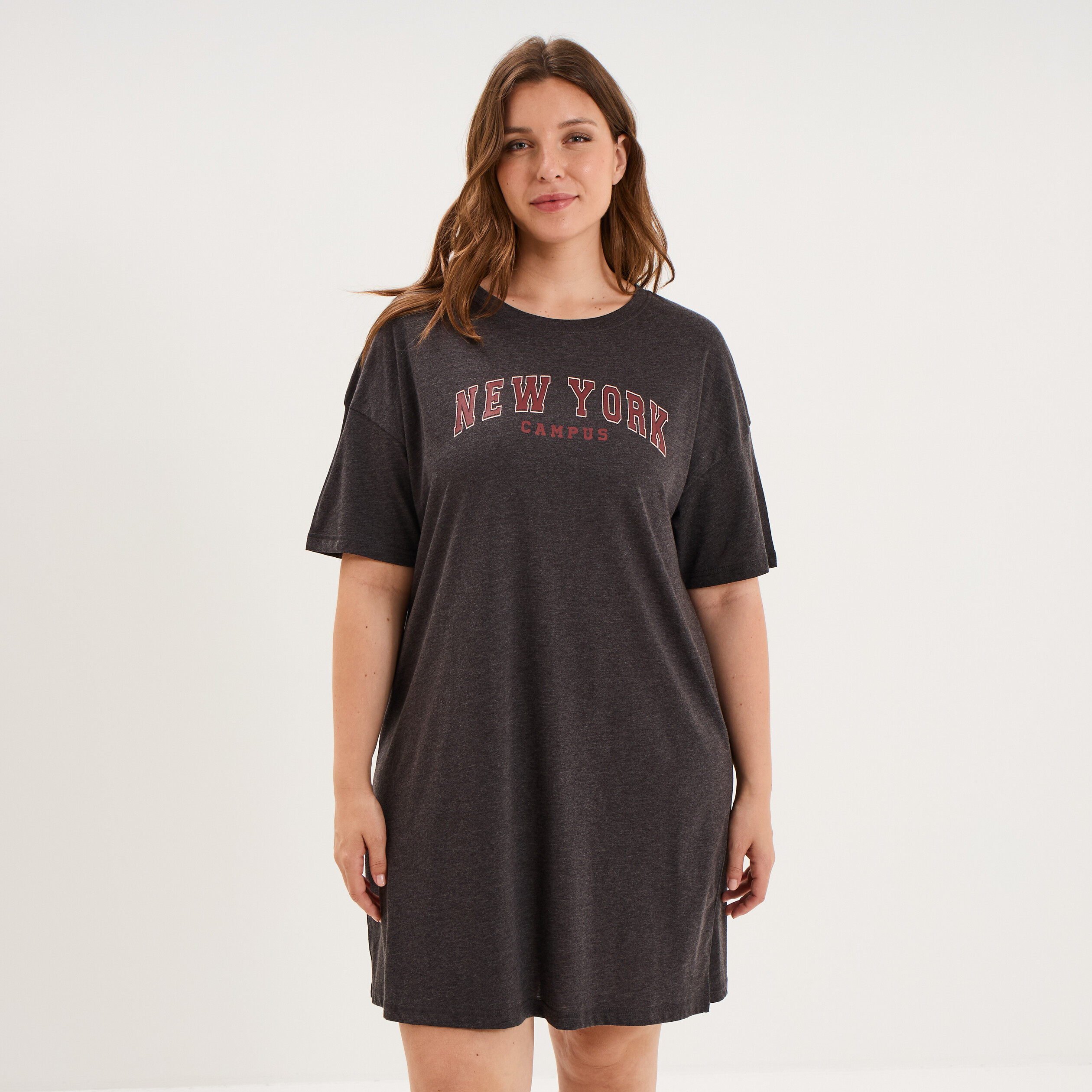 Chemise de nuit courte coton majoritaire gris clair femme grande taille