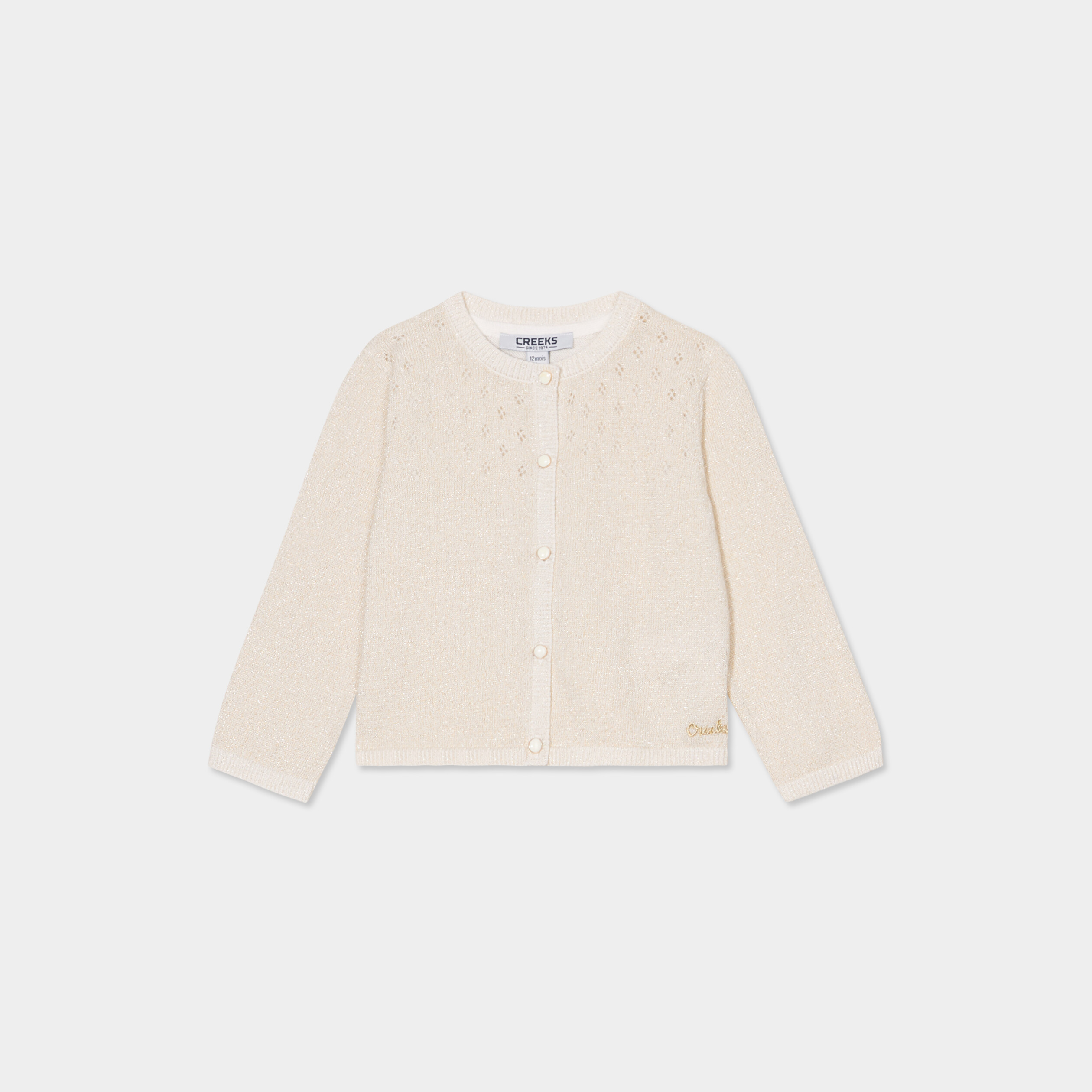 gilet fils metallises creeks blanc bebef Gilet fils métallisés Creeks blanc bébé fille