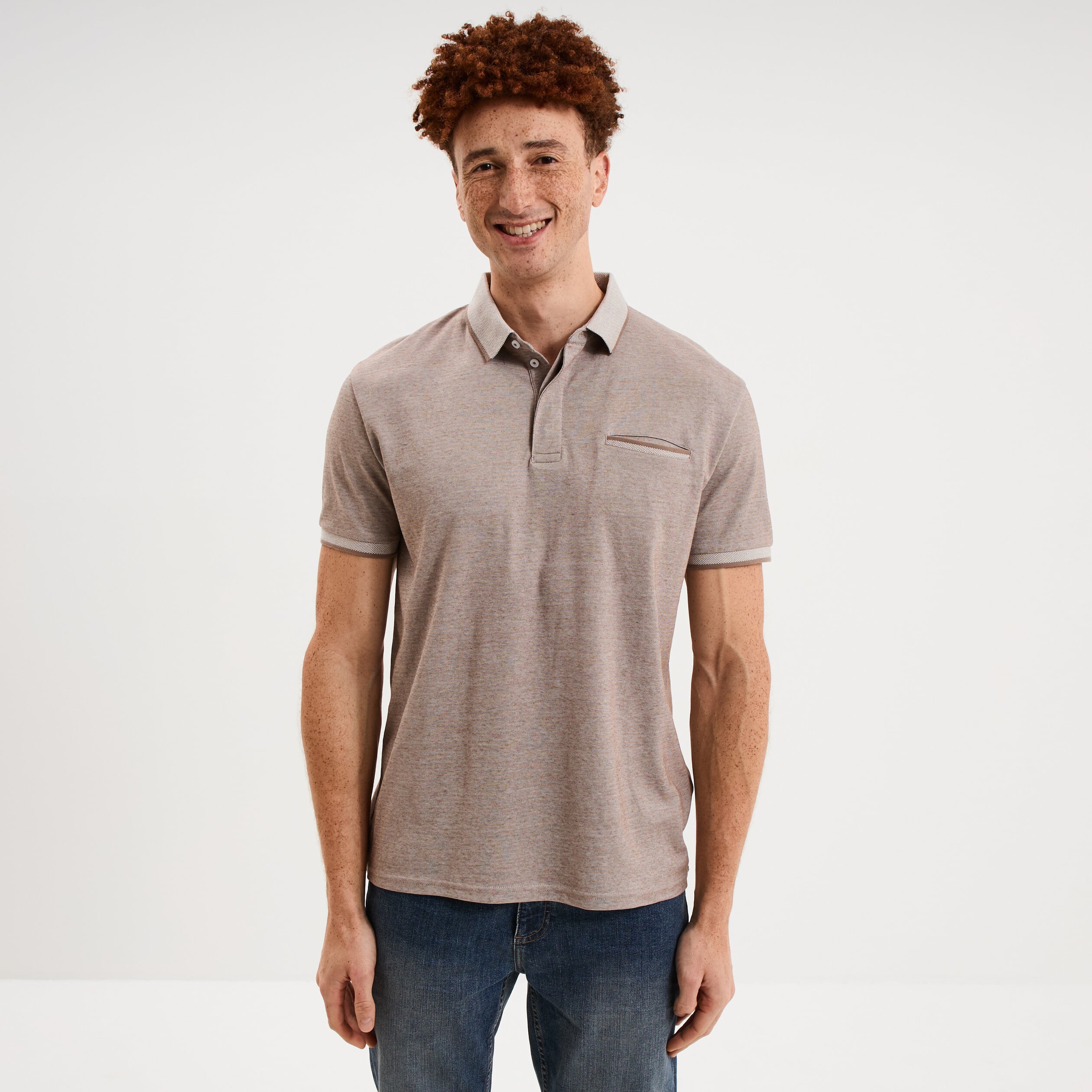 Polo manches courtes coupe droite gris homme