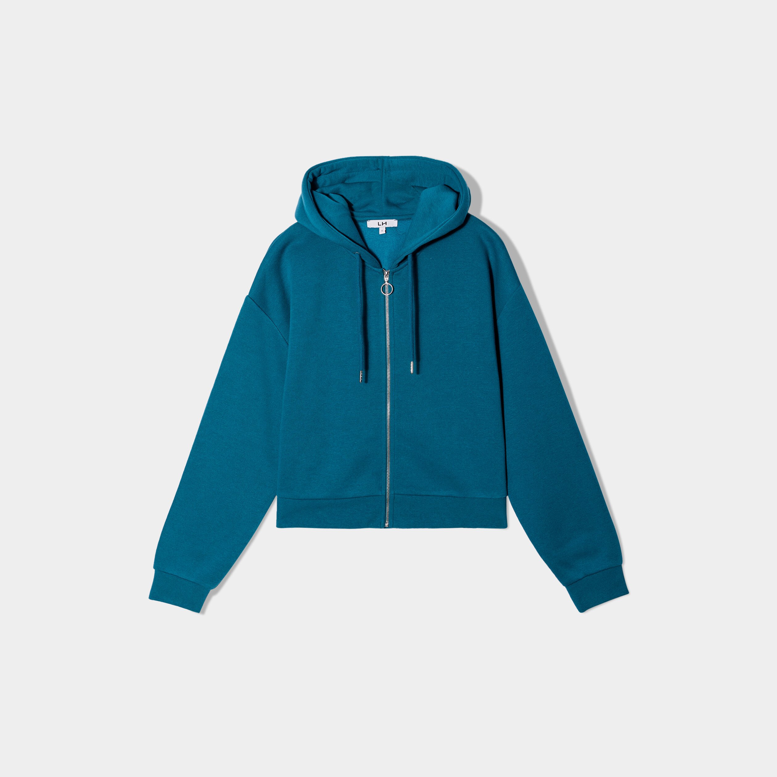 sweat zippe a capuche court vert emeraude femme Sweat zippé à capuche court vert émeraude femme