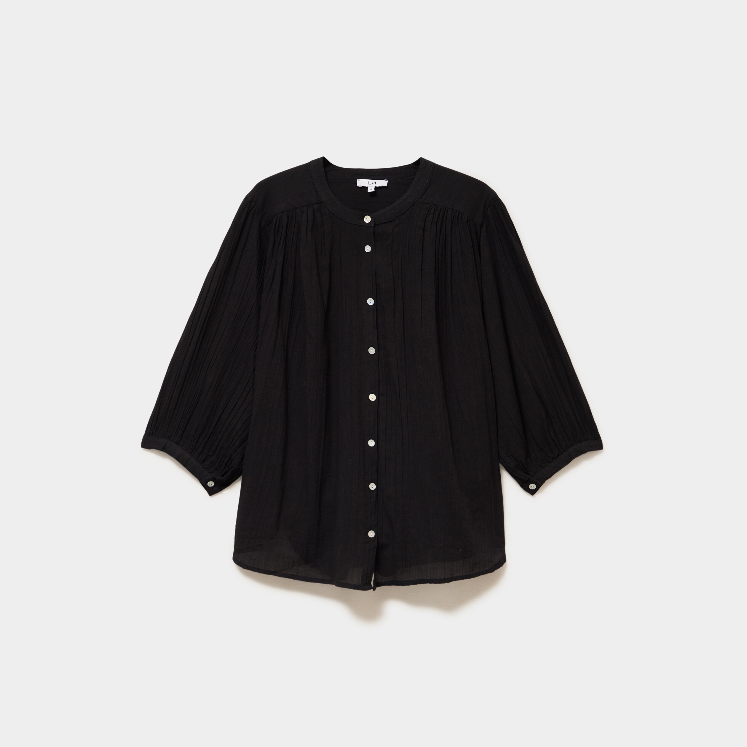 Blouse fluide oversize manches 3/4 coton noir femme