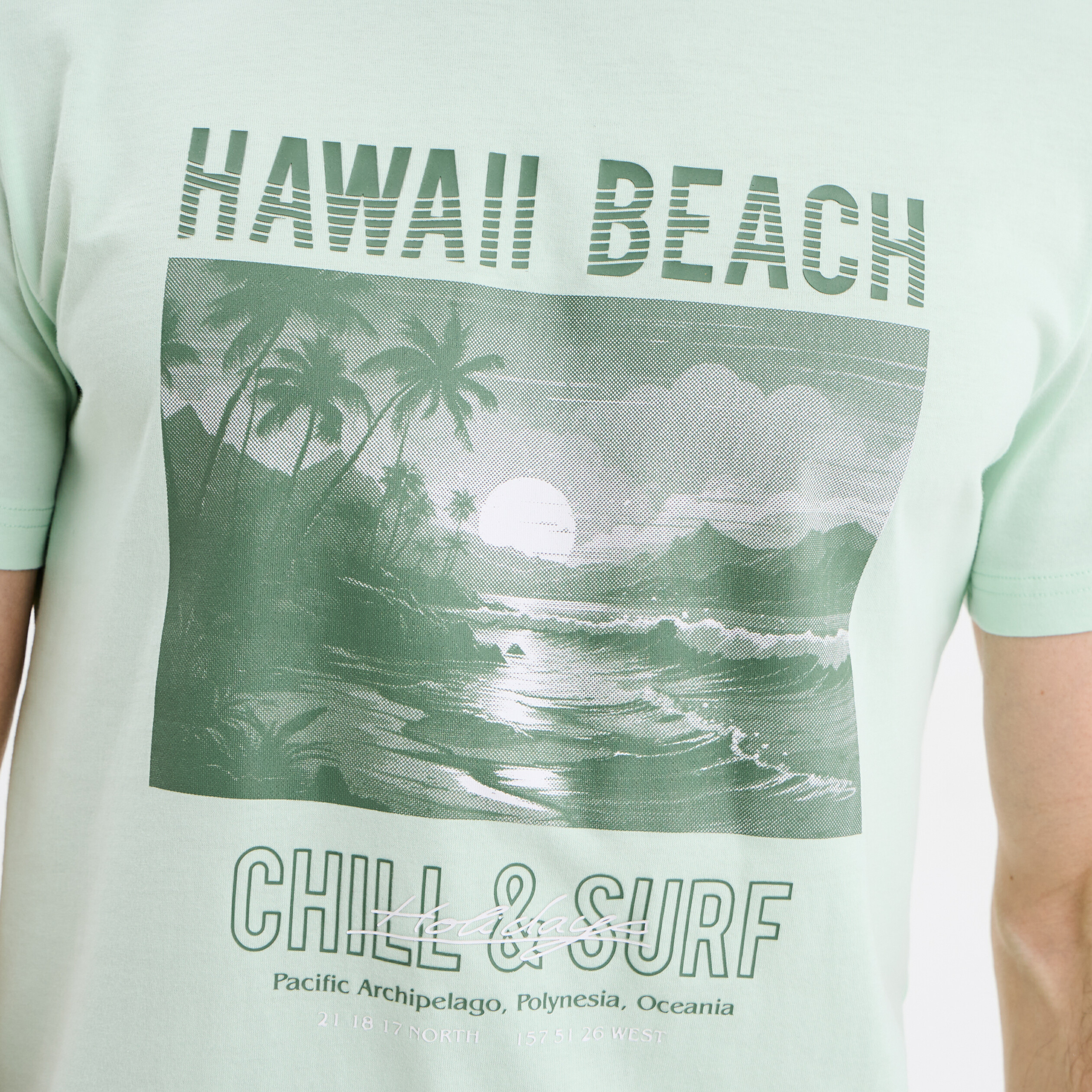 t shirt col rond manches courtes coton vert pastel homme T-shirt col rond manches courtes coton vert pastel homme