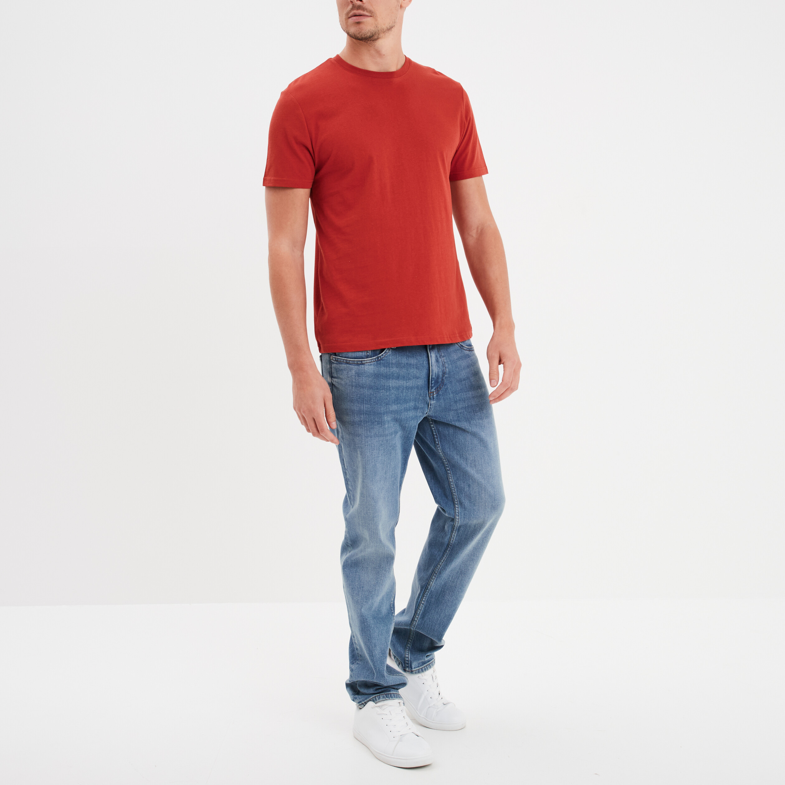 T-shirt droit en coton manches courtes rouge homme