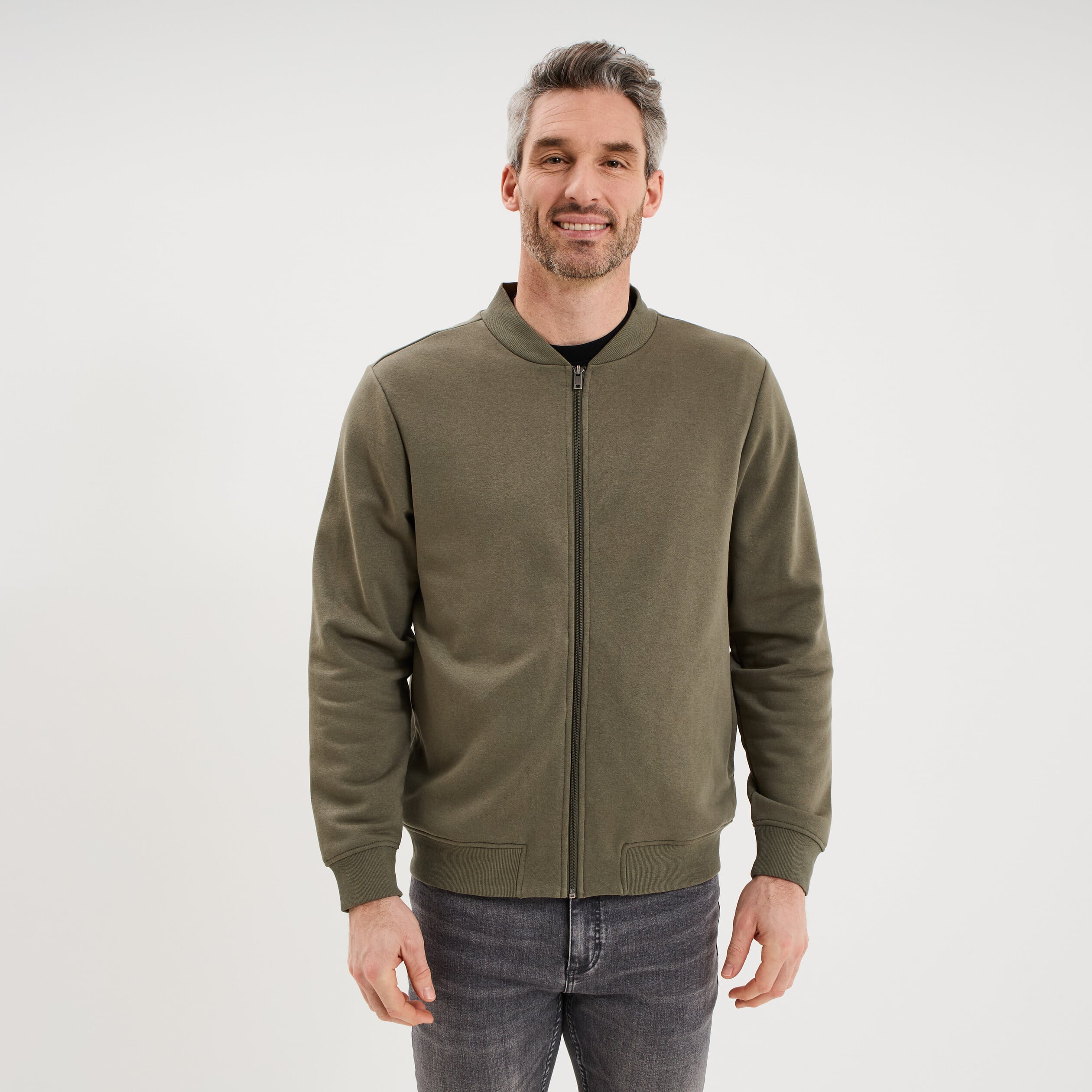 Gilet molletonn&eacute; zipp&eacute; col teddy vert kaki homme
