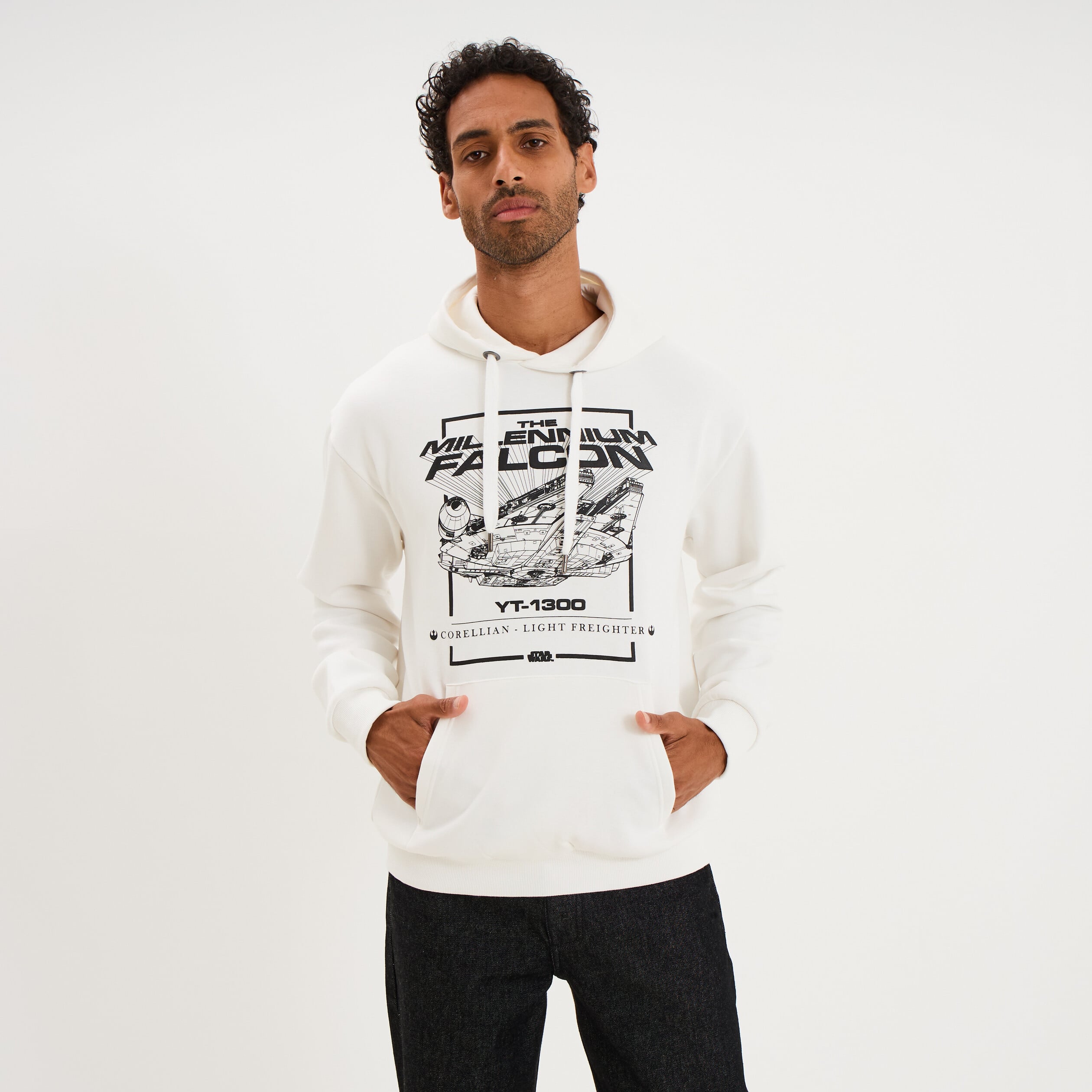 Sweat hoodie 1 poche &agrave; capuche Star Wars ivoire homme