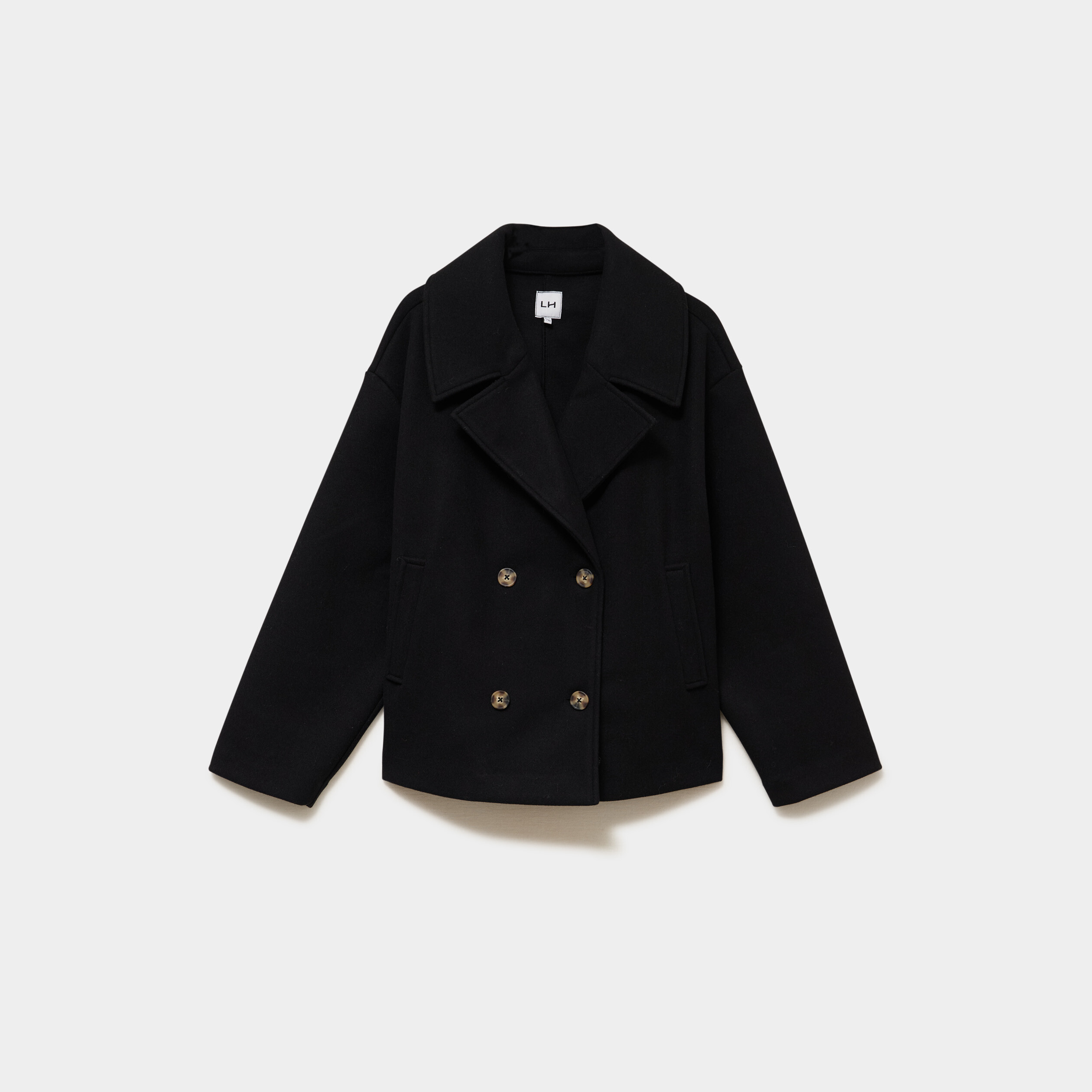 Manteau court double boutonnage noir femme grande taille