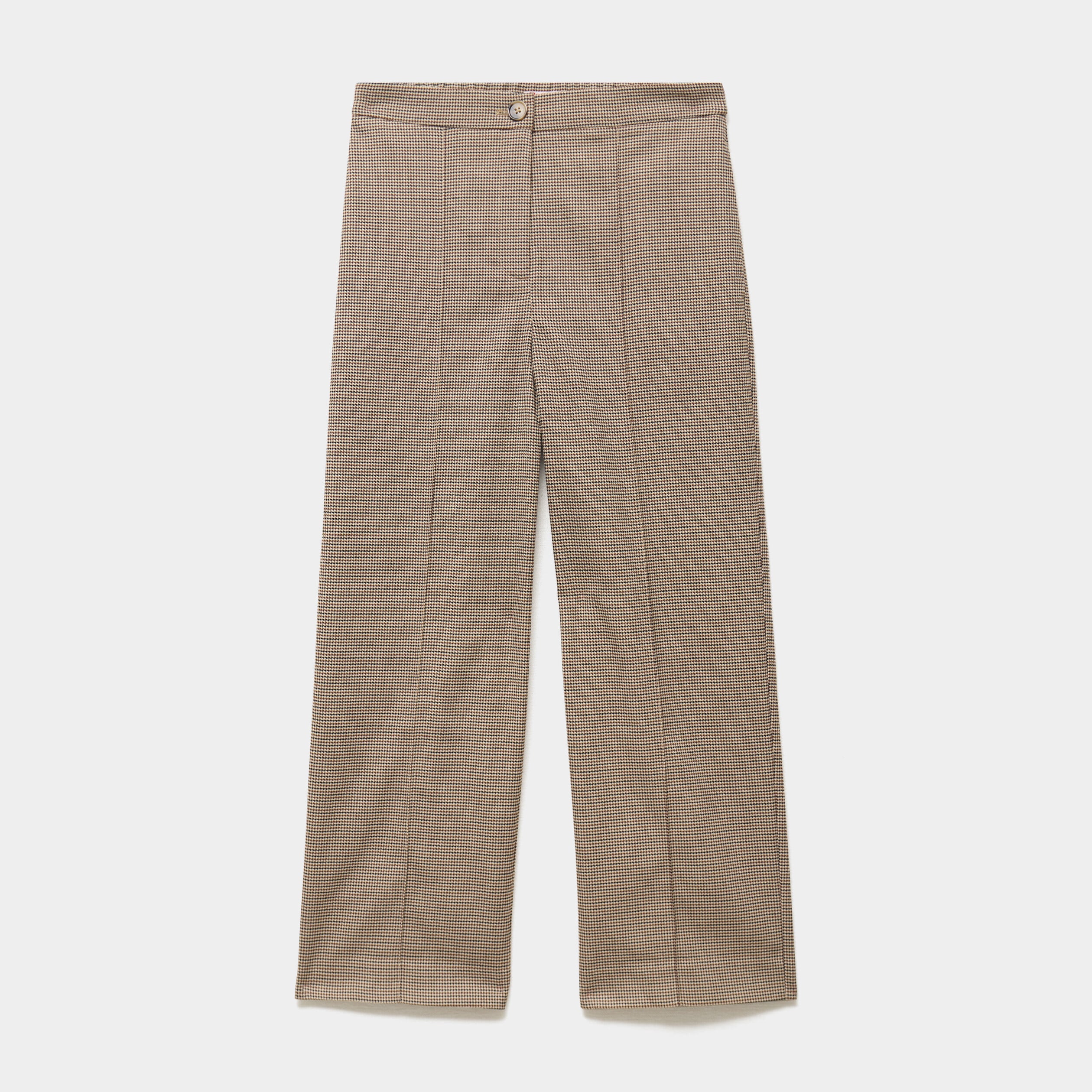 Pantalon droit cropped taille haute marron femme