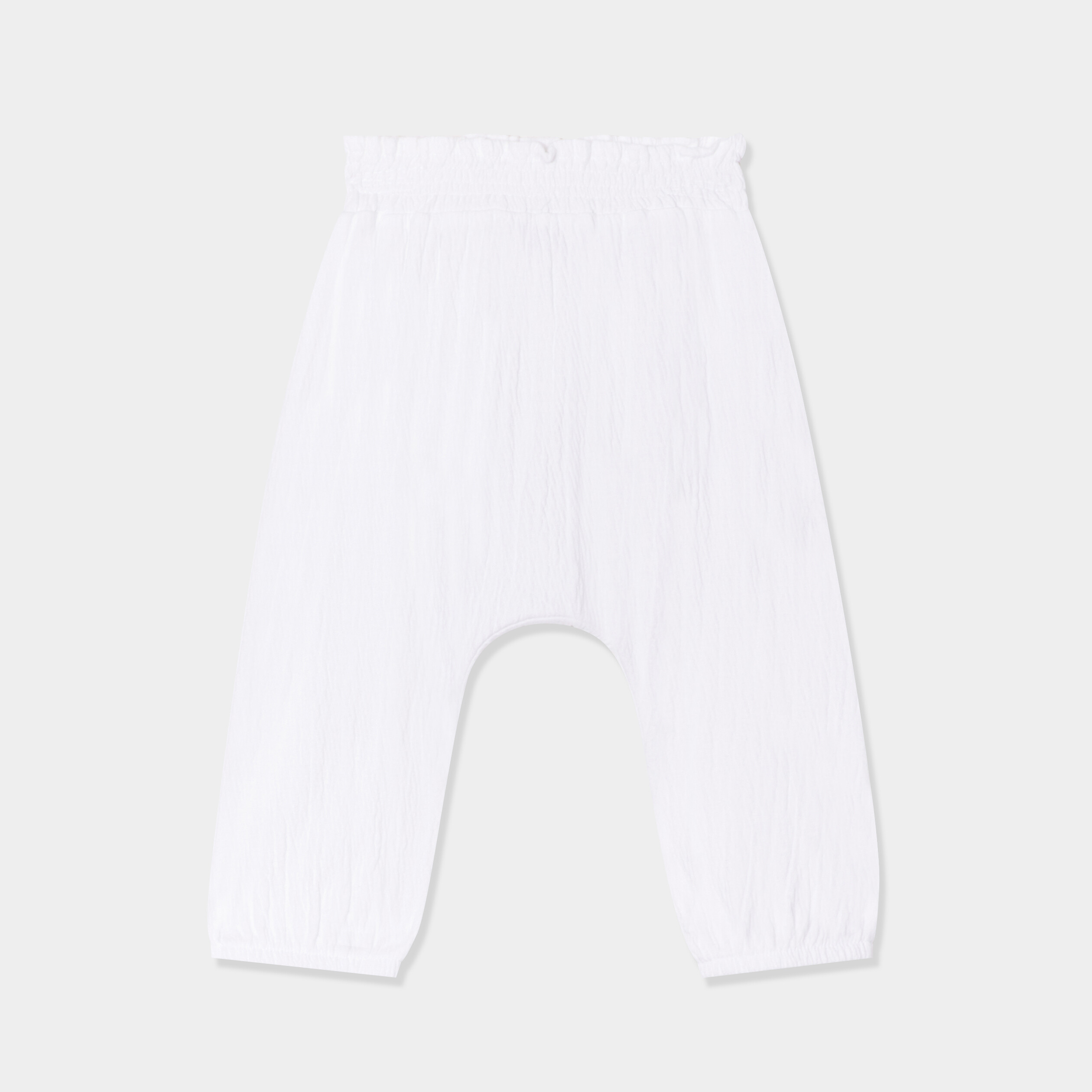 pantalon fluide taille smockee blanc bebef Pantalon fluide taille smockée blanc bébé fille