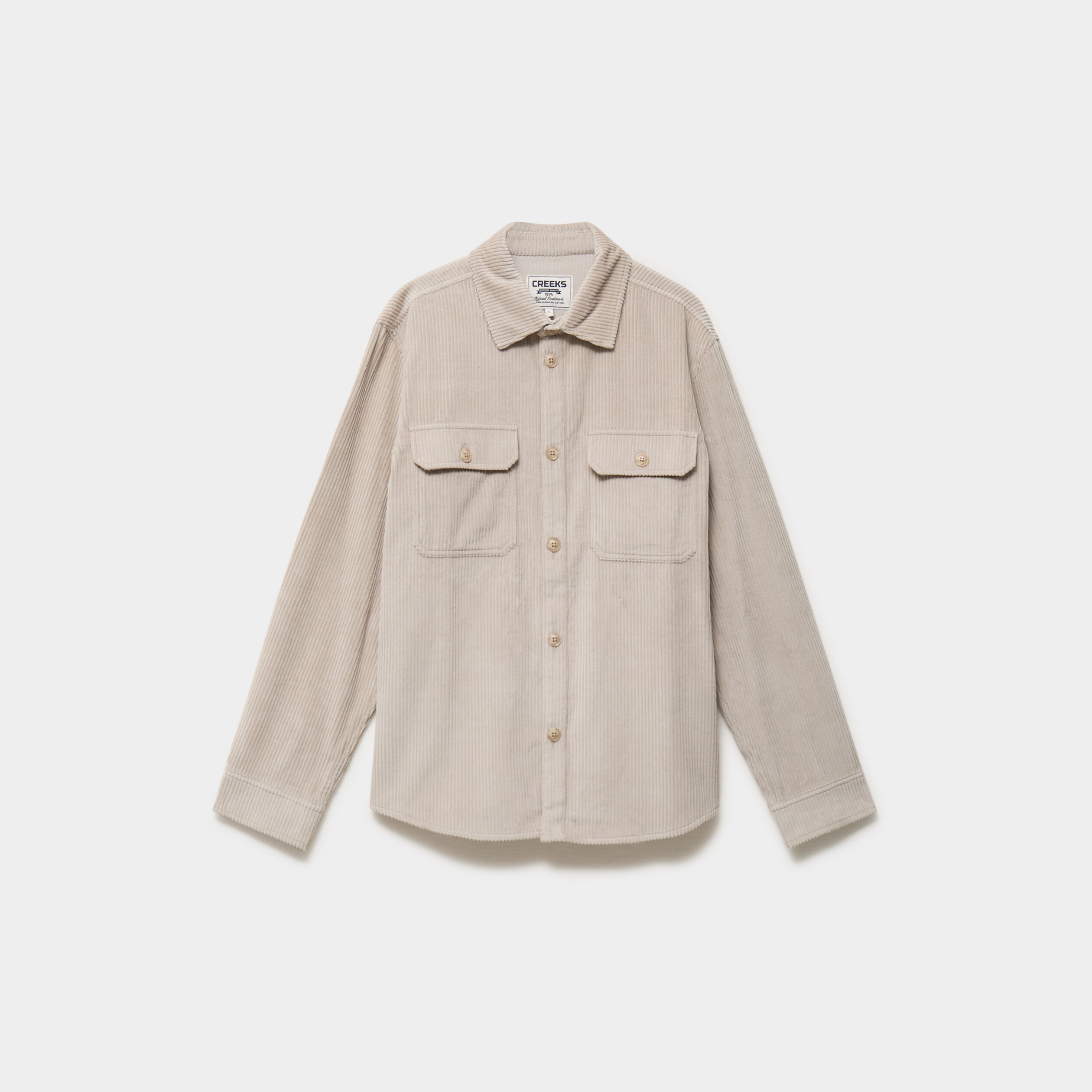 Surchemise droite velours c&ocirc;tel&eacute; coton gris clair homme