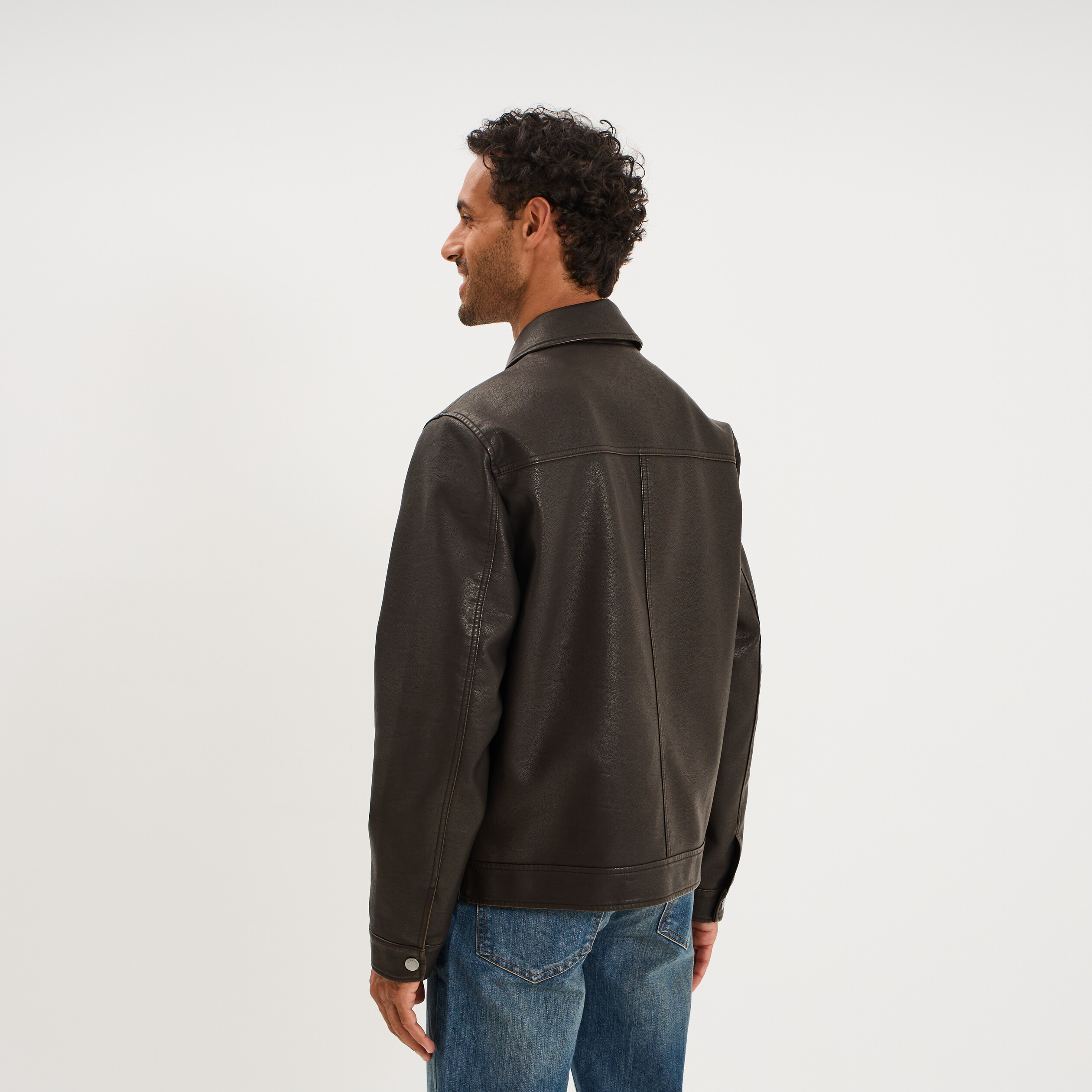 Veste courte simili cuir marron homme