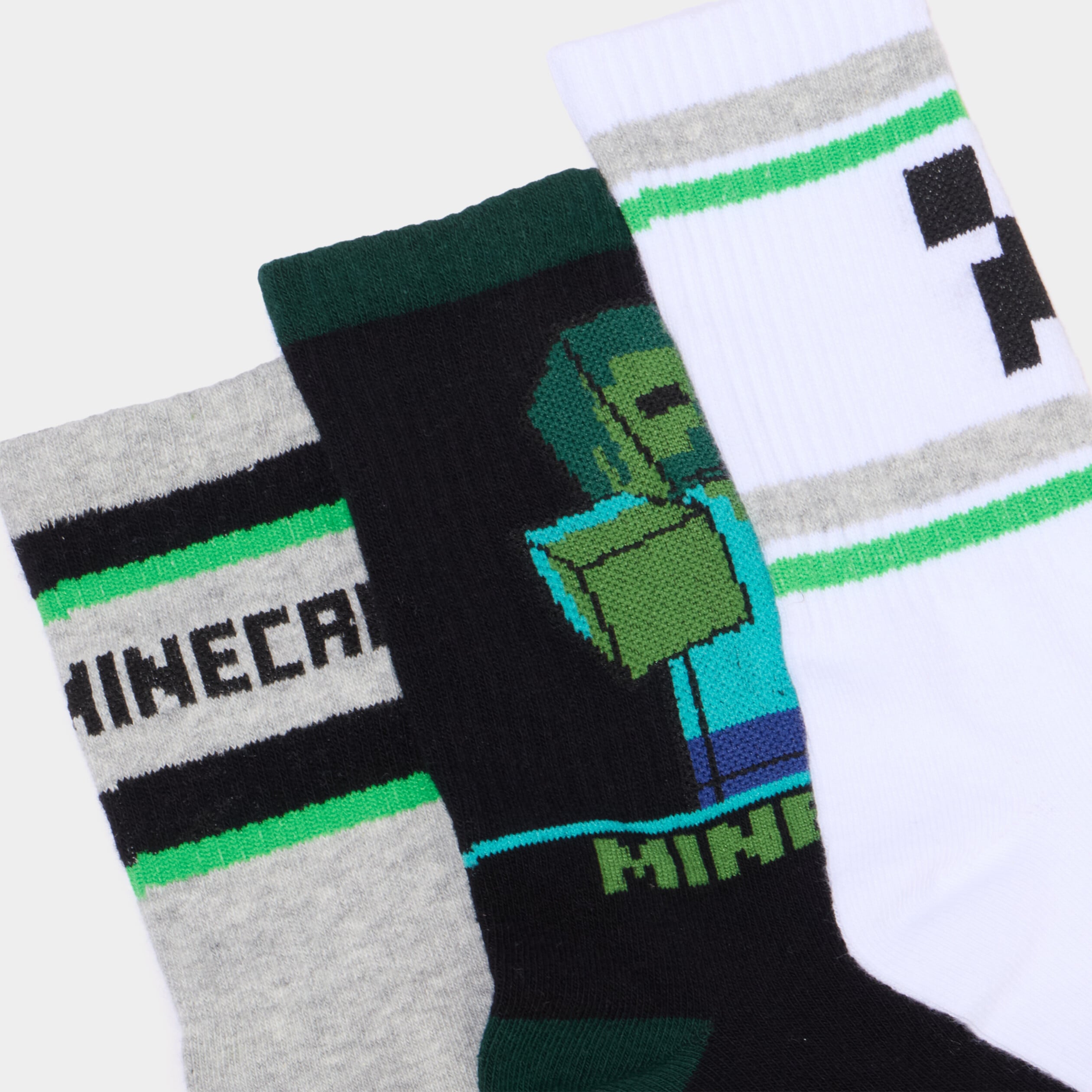 Lot 3 paires chaussettes Minecraft vert gar&ccedil;on