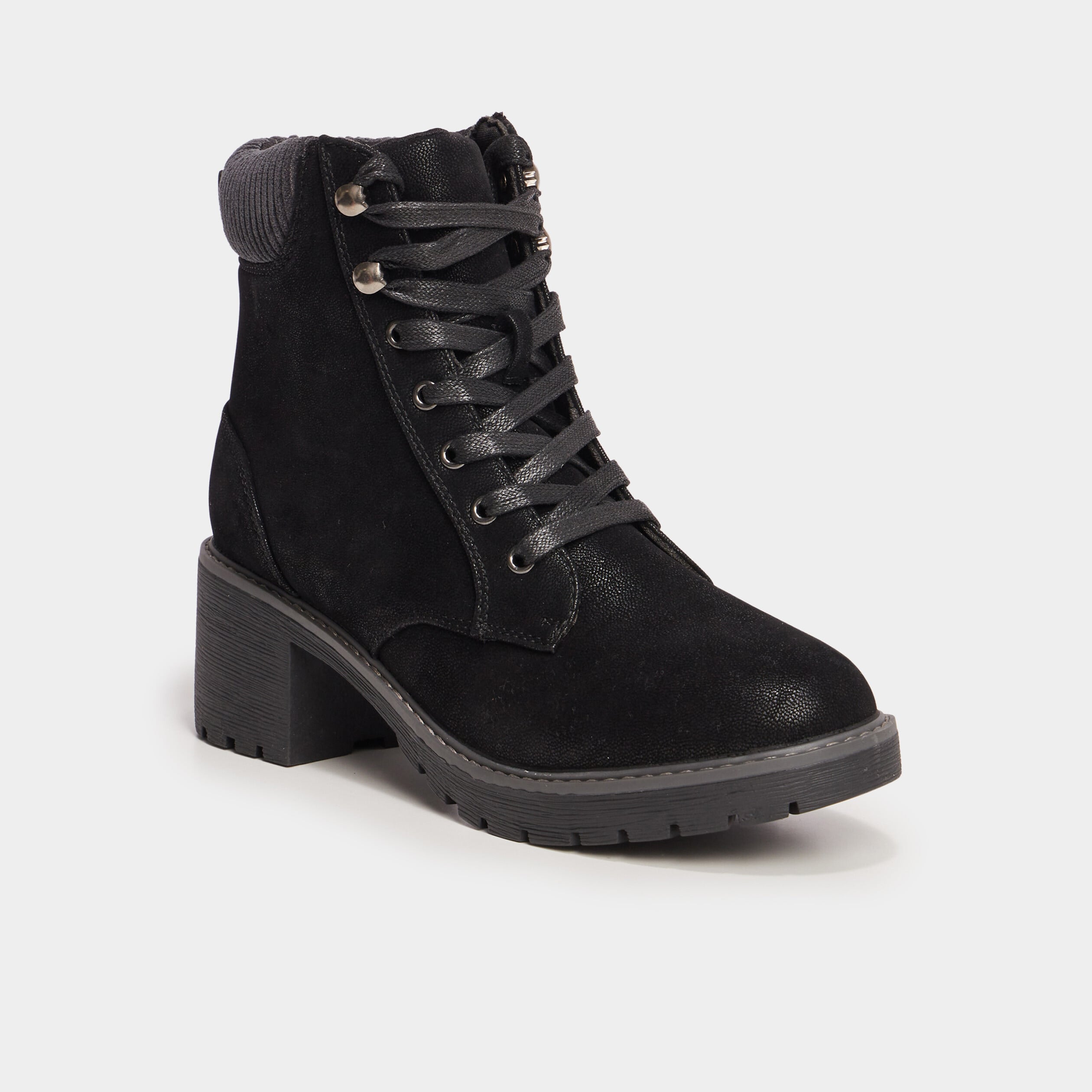 Bottines &agrave; talons et lacets noir femme