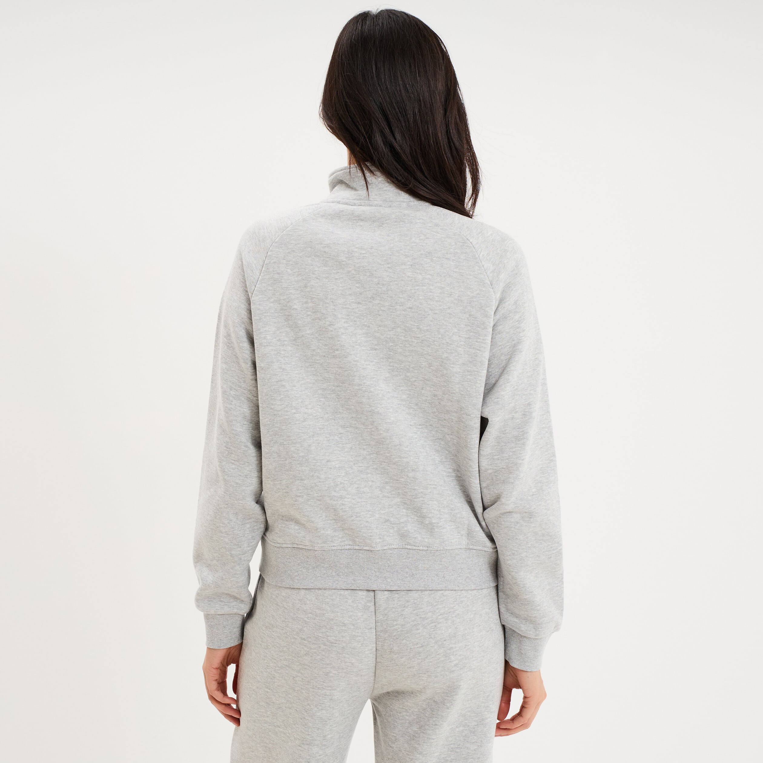 Sweat zipp&eacute; molleton col montant gris clair femme