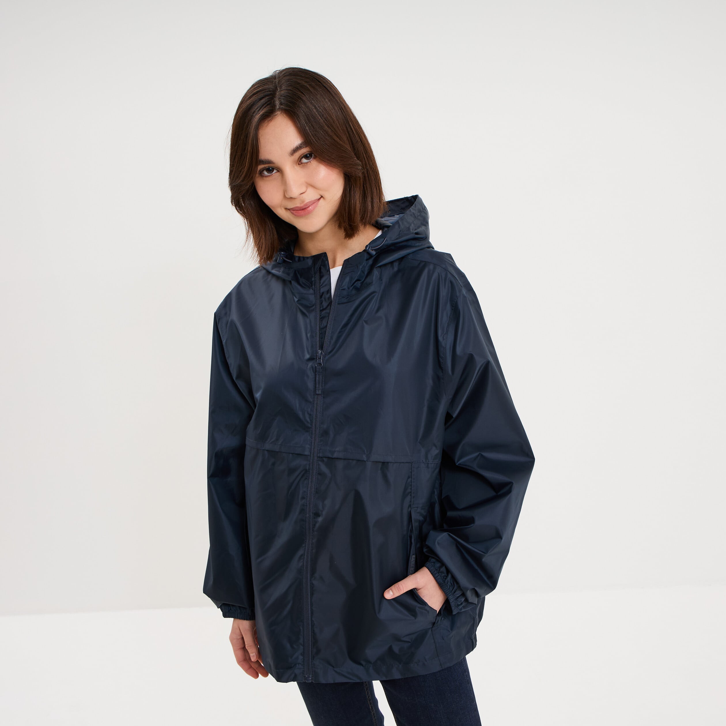 Veste coupe-vent imperm&eacute;able &agrave; capuche bleu marine mixte