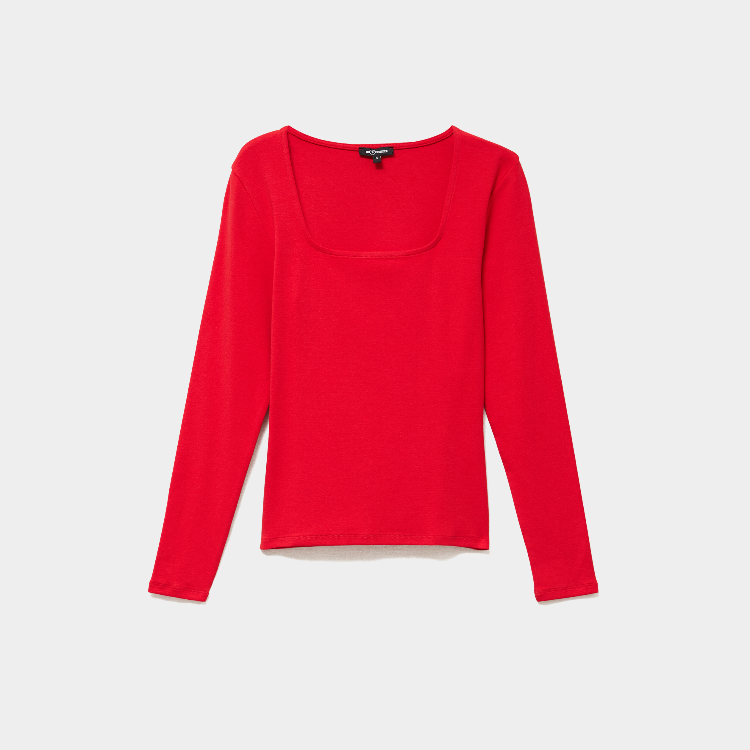 T-shirt ajust&eacute; encolure carr&eacute;e rouge femme