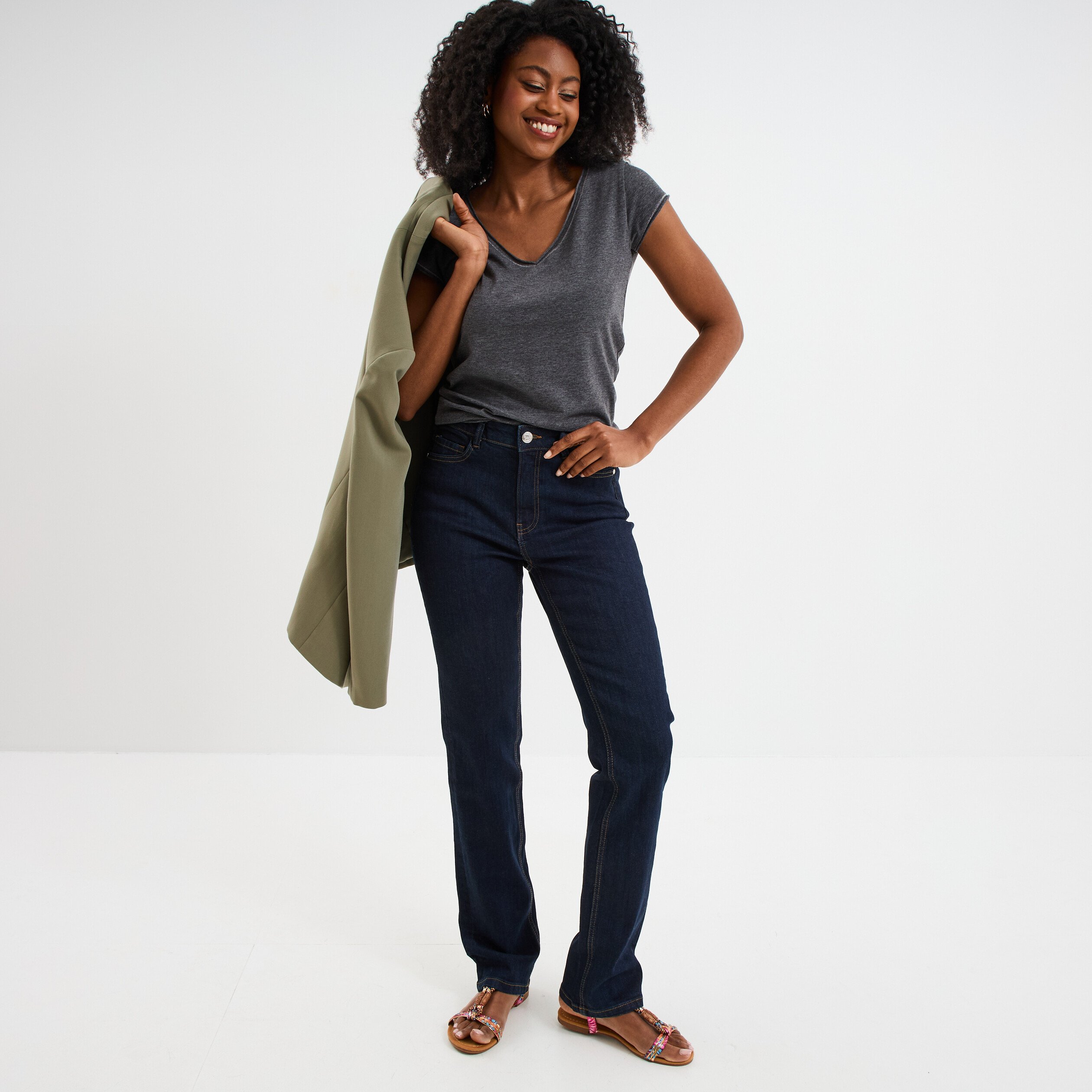 jeans regular 5 poches coton creeks denim brut femme Jeans regular 5 poches coton Creeks denim brut femme