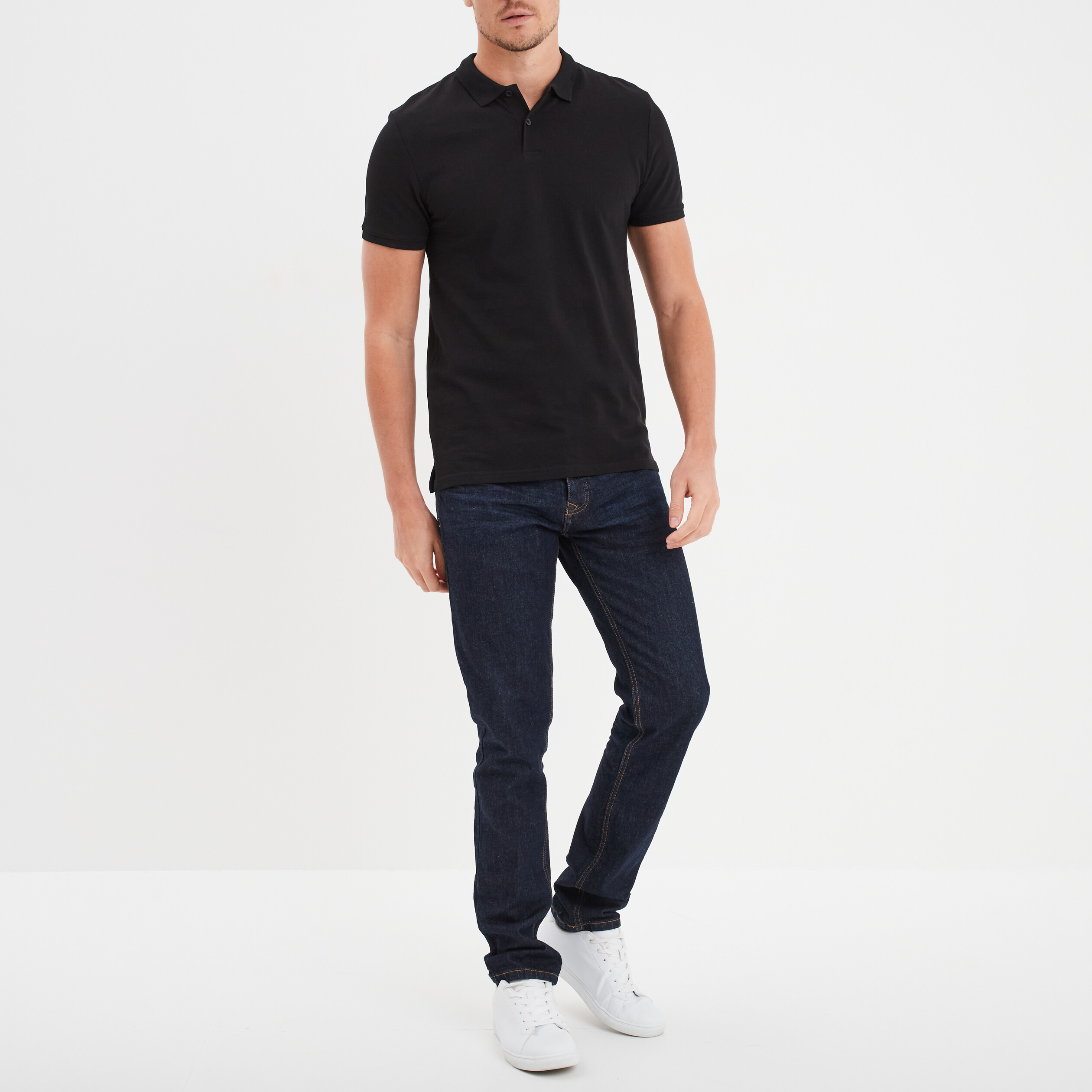 Polo en coton manches courtes noir homme