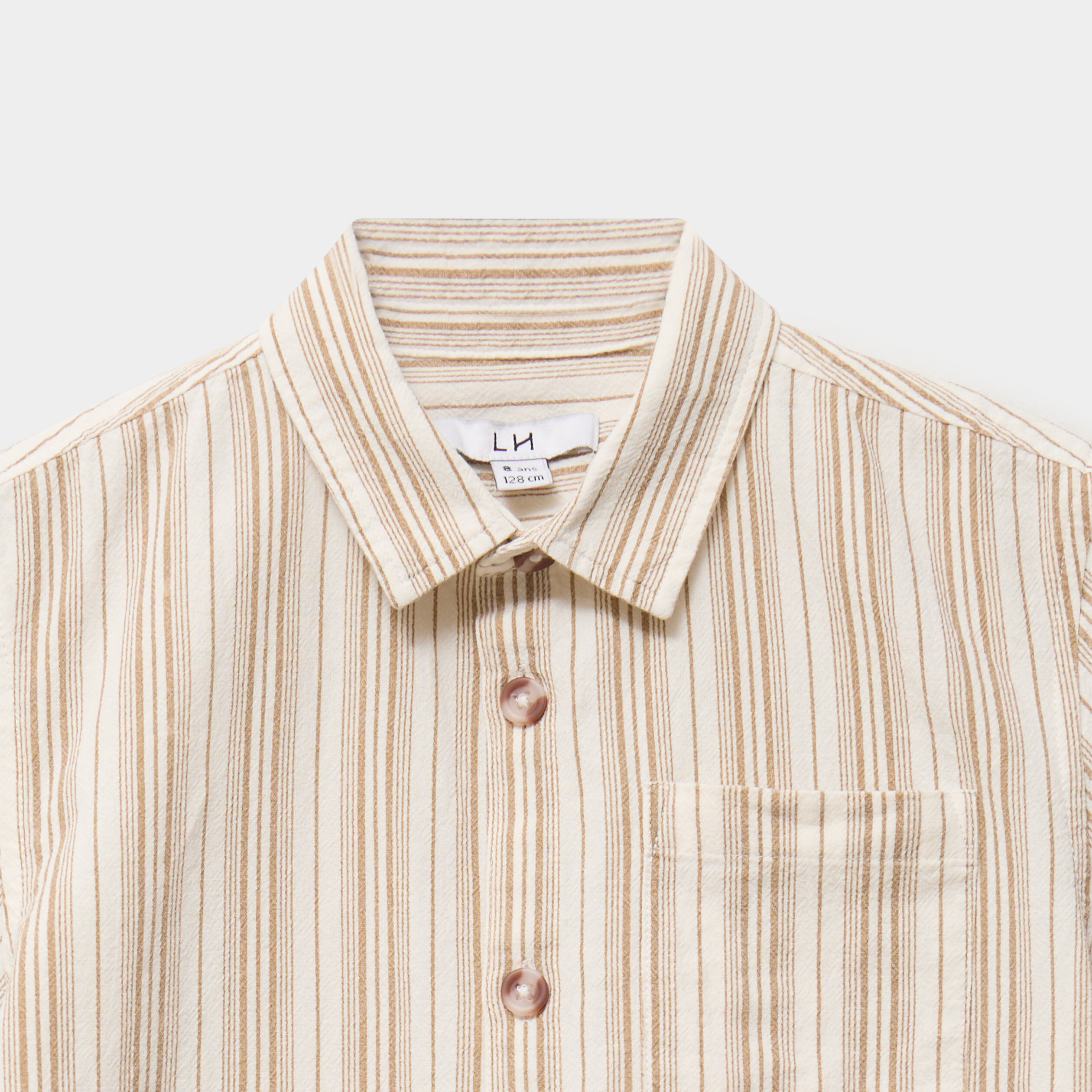Chemise droite manches courtes coton marron gar&ccedil;on