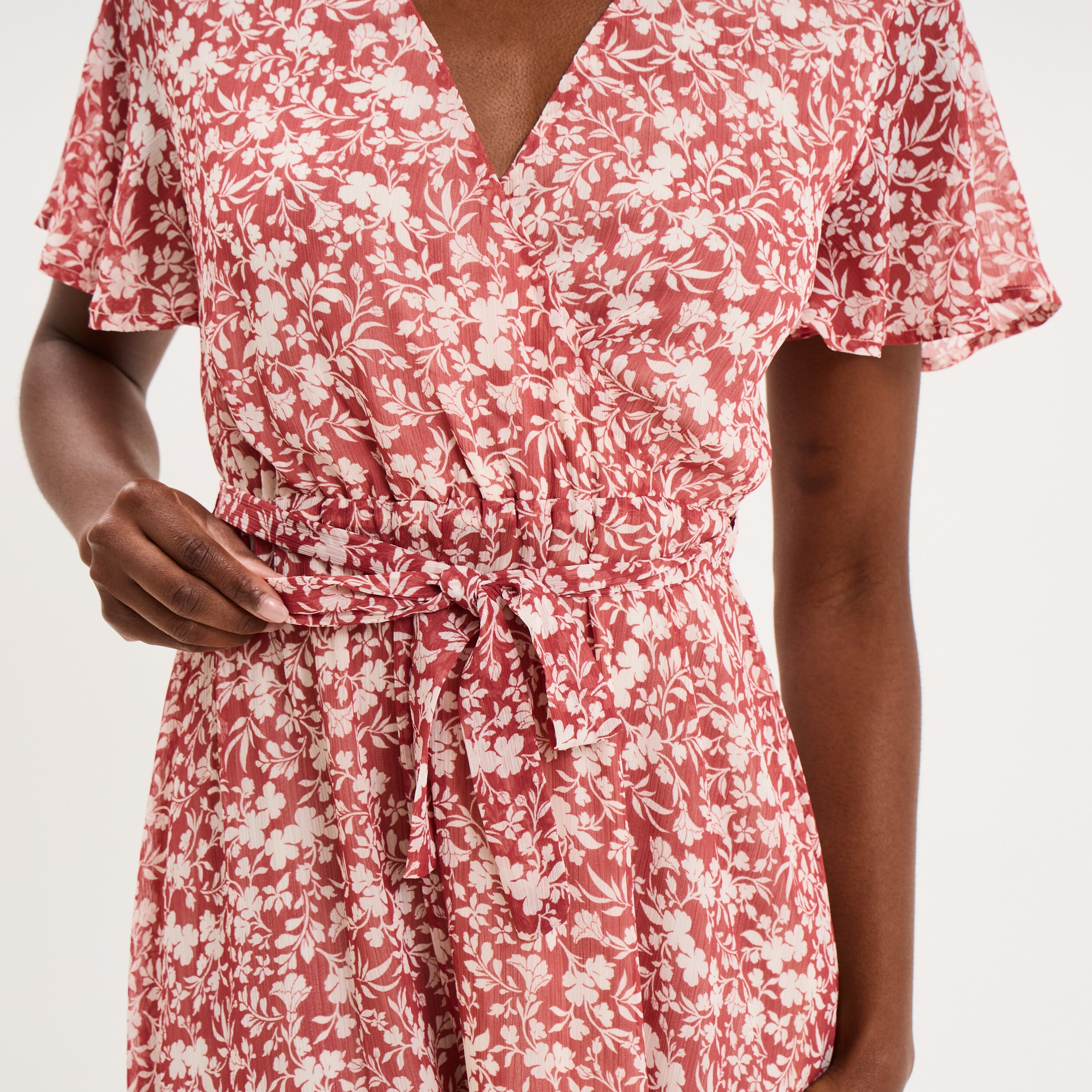 Robe longue &eacute;vas&eacute;e col cache-coeur rose femme