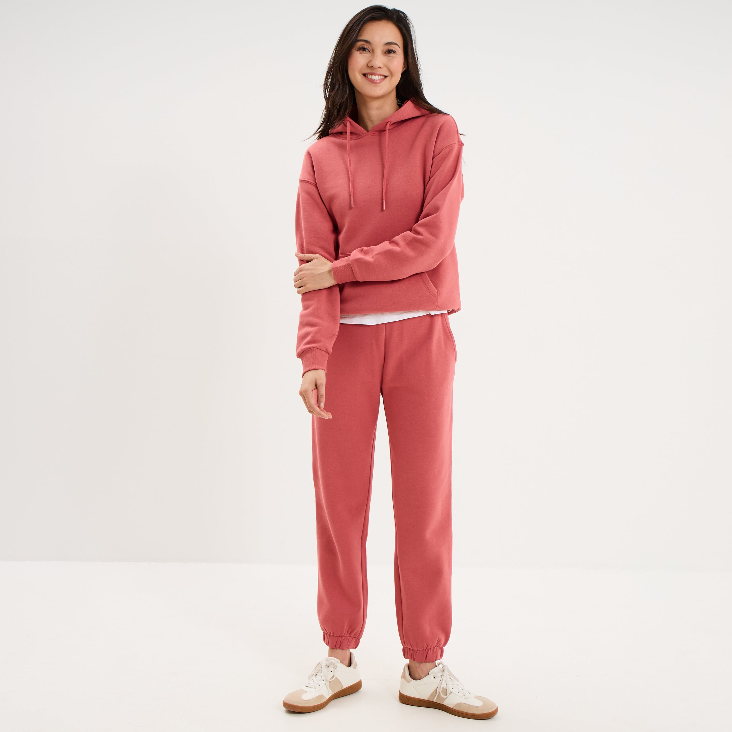 Sweat hoodie 1 poche &agrave; capuche vieux rose femme