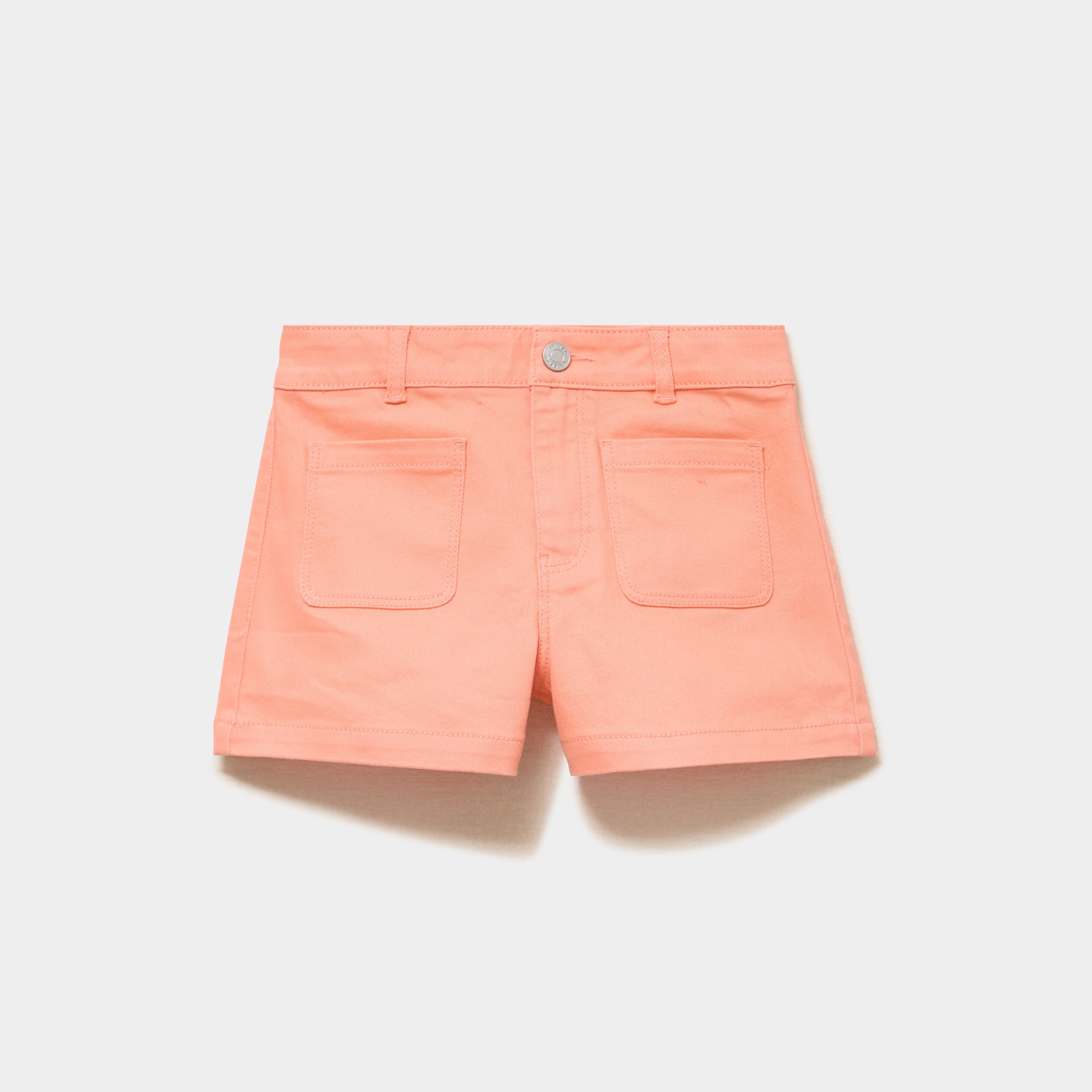 Short droit poches plaqu&eacute;es stretch orange corail fille