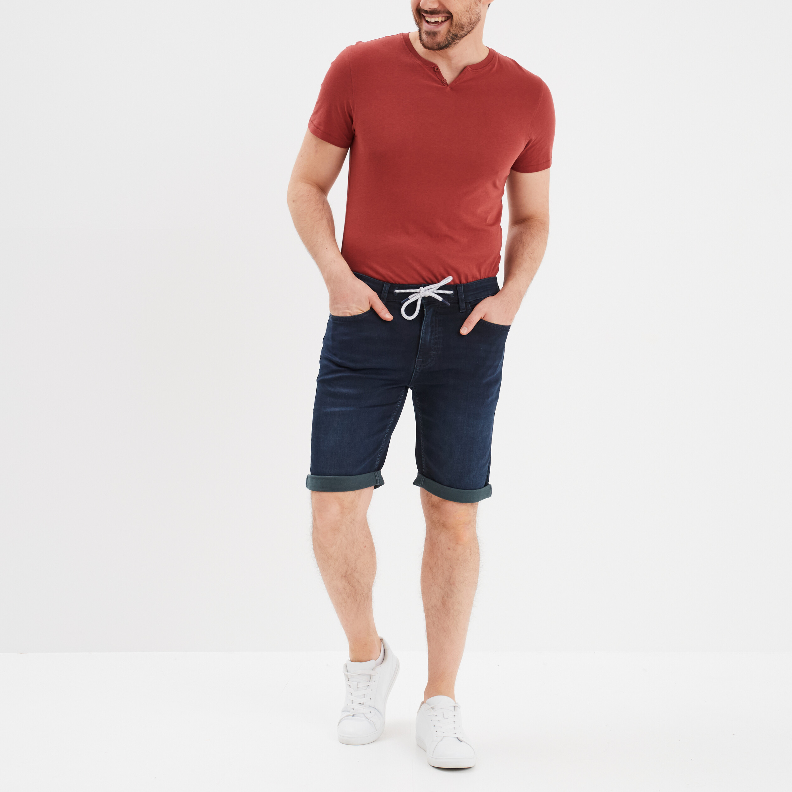 bermuda droit a coulisse en jean creeks denim blue black homme Bermuda droit à coulisse en jean Creeks denim blue black homme