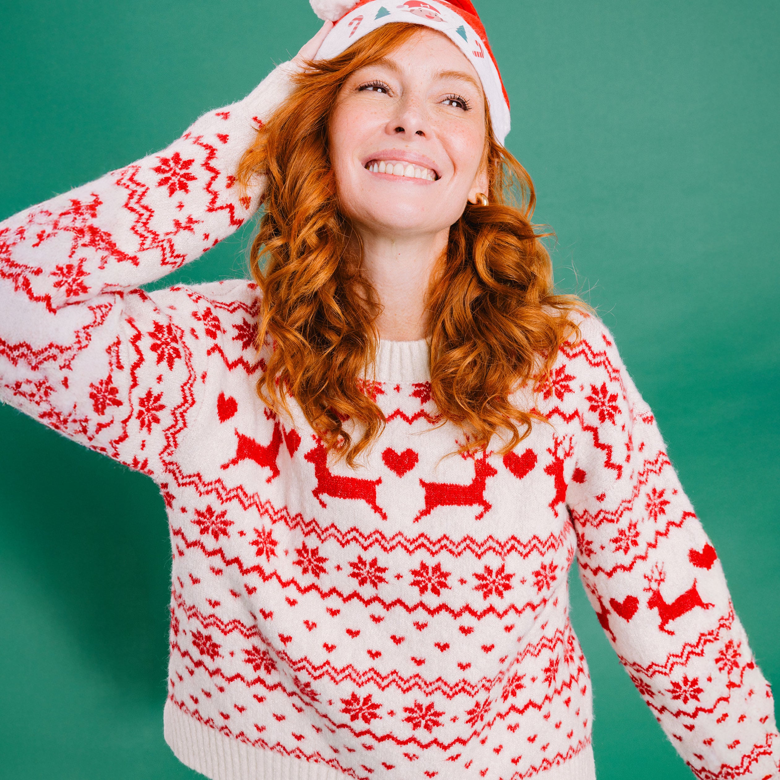 Pull de No&euml;l manches longues ecru femme