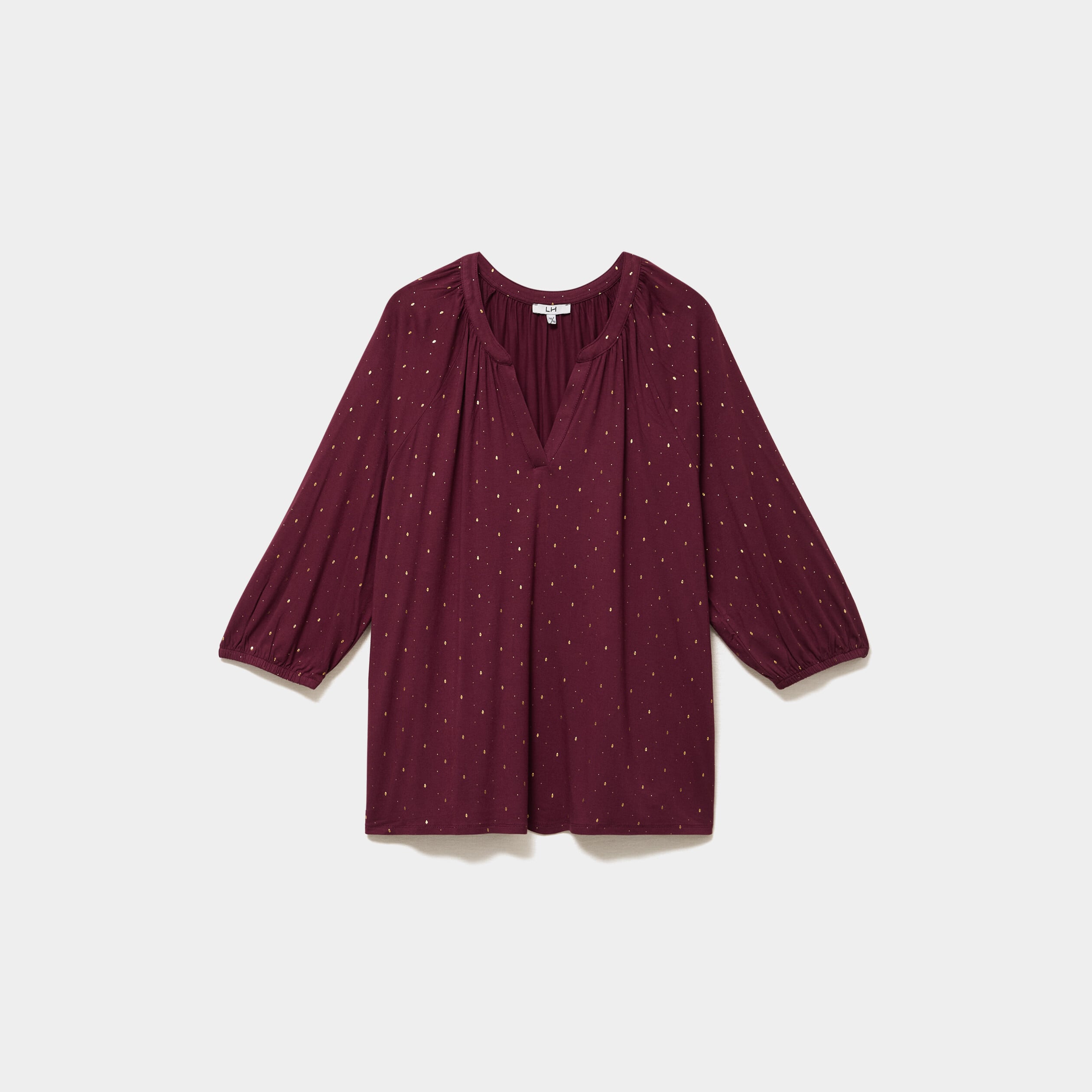 Blouse manches 3/4 et col tunisien bordeaux femme grande taille