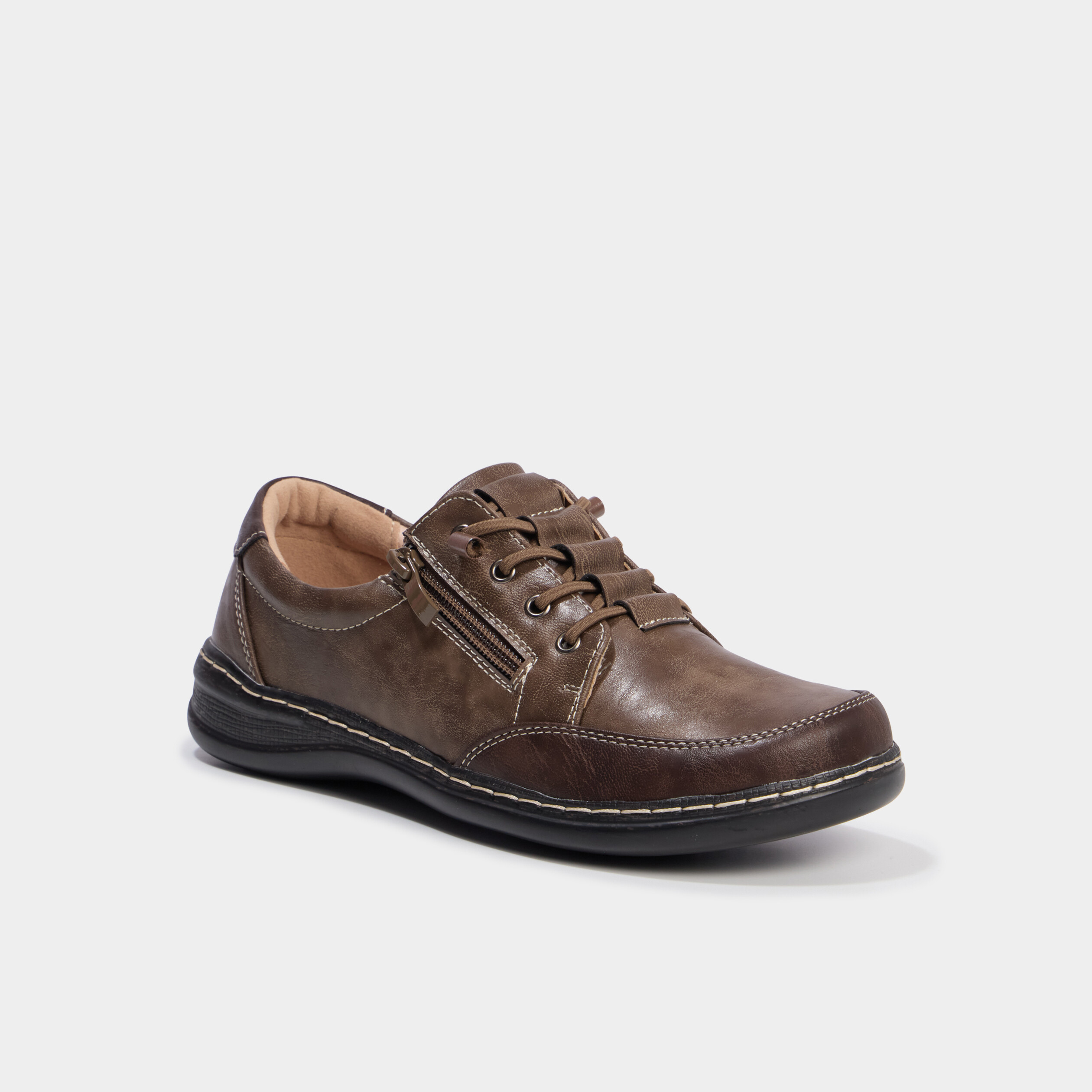Derbies confort zipp&eacute;es &agrave; lacets taupe femme