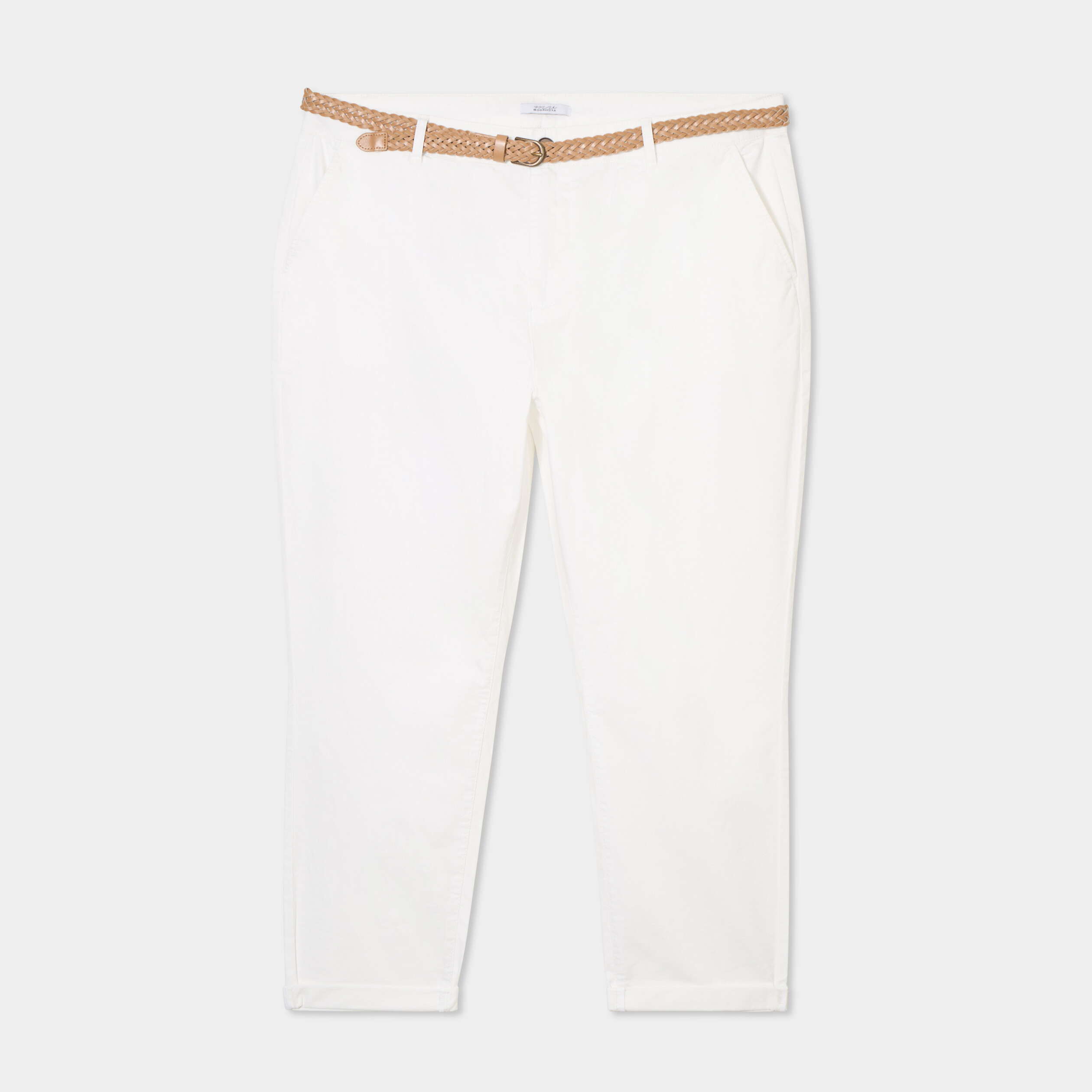 pantalon chino cigarette ceinture coton blanc femmegt Pantalon chino cigarette ceinturé coton blanc femme grande taille