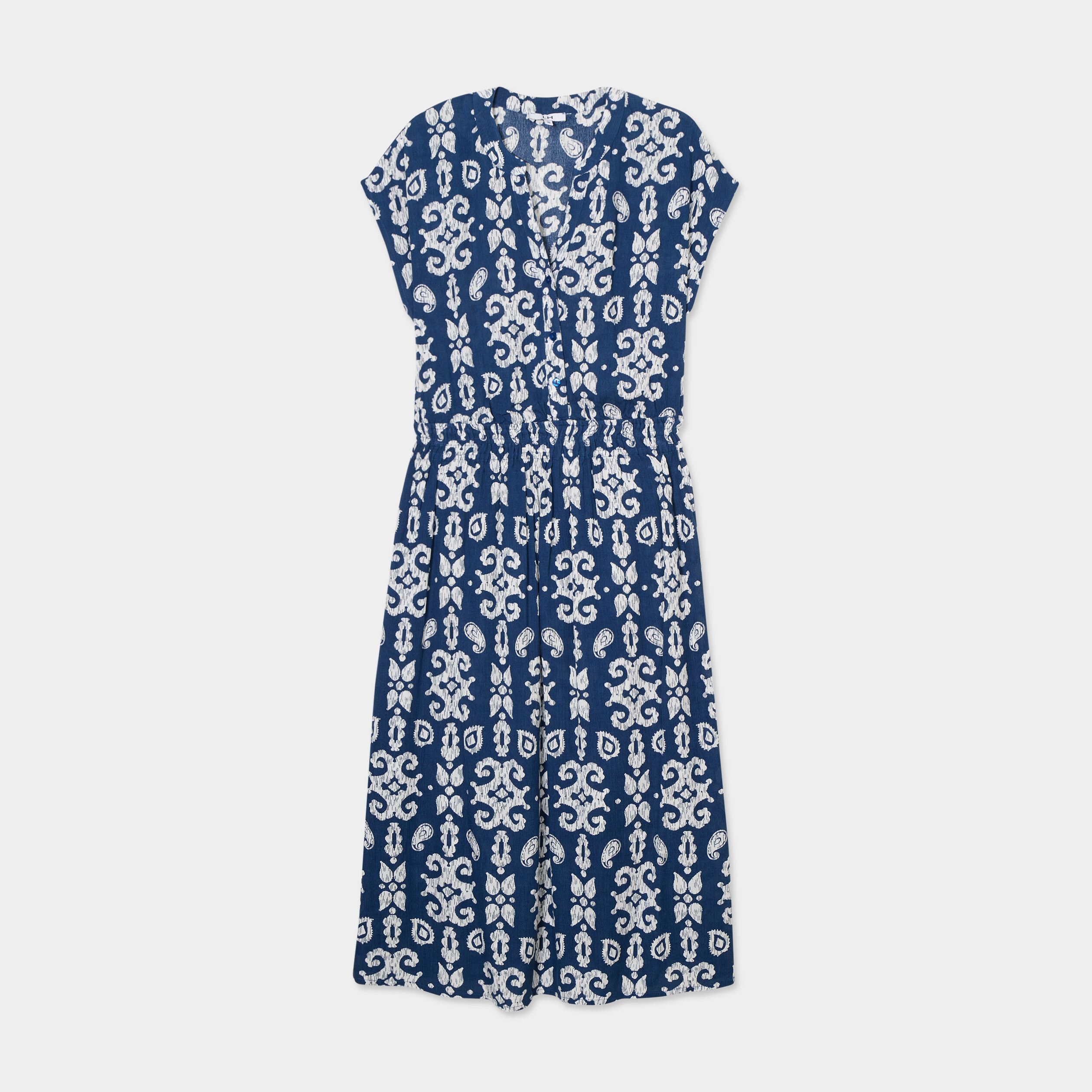 robe midi crepon col tunisien bleu marine femme Robe midi crépon col tunisien bleu marine femme