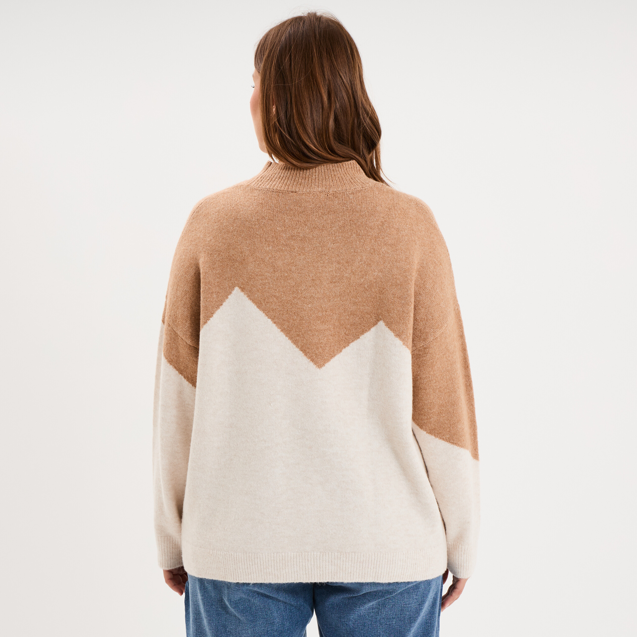Pull col montant &agrave; sequins oversize beige femme grande taille