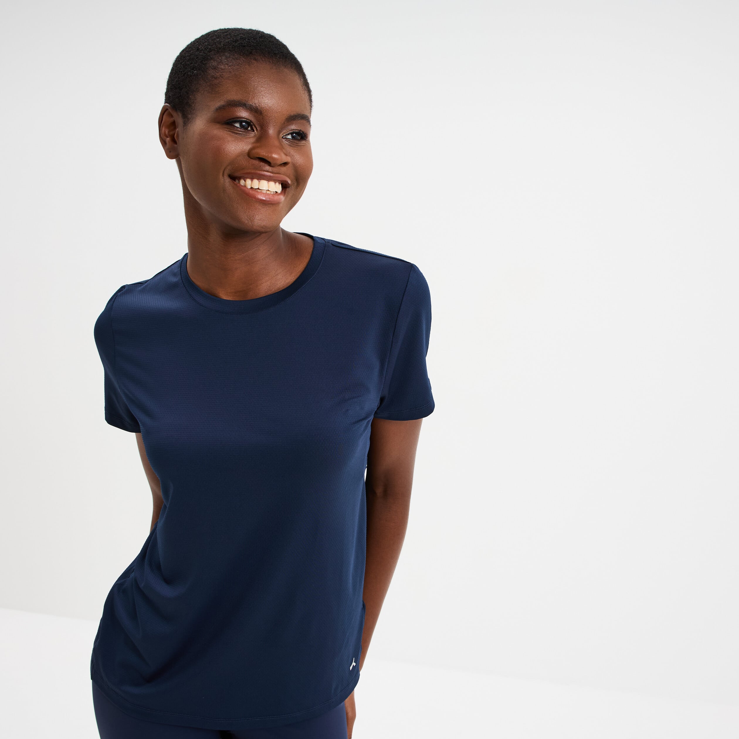 T-shirt de sport droit manches courtes bleu marine femme