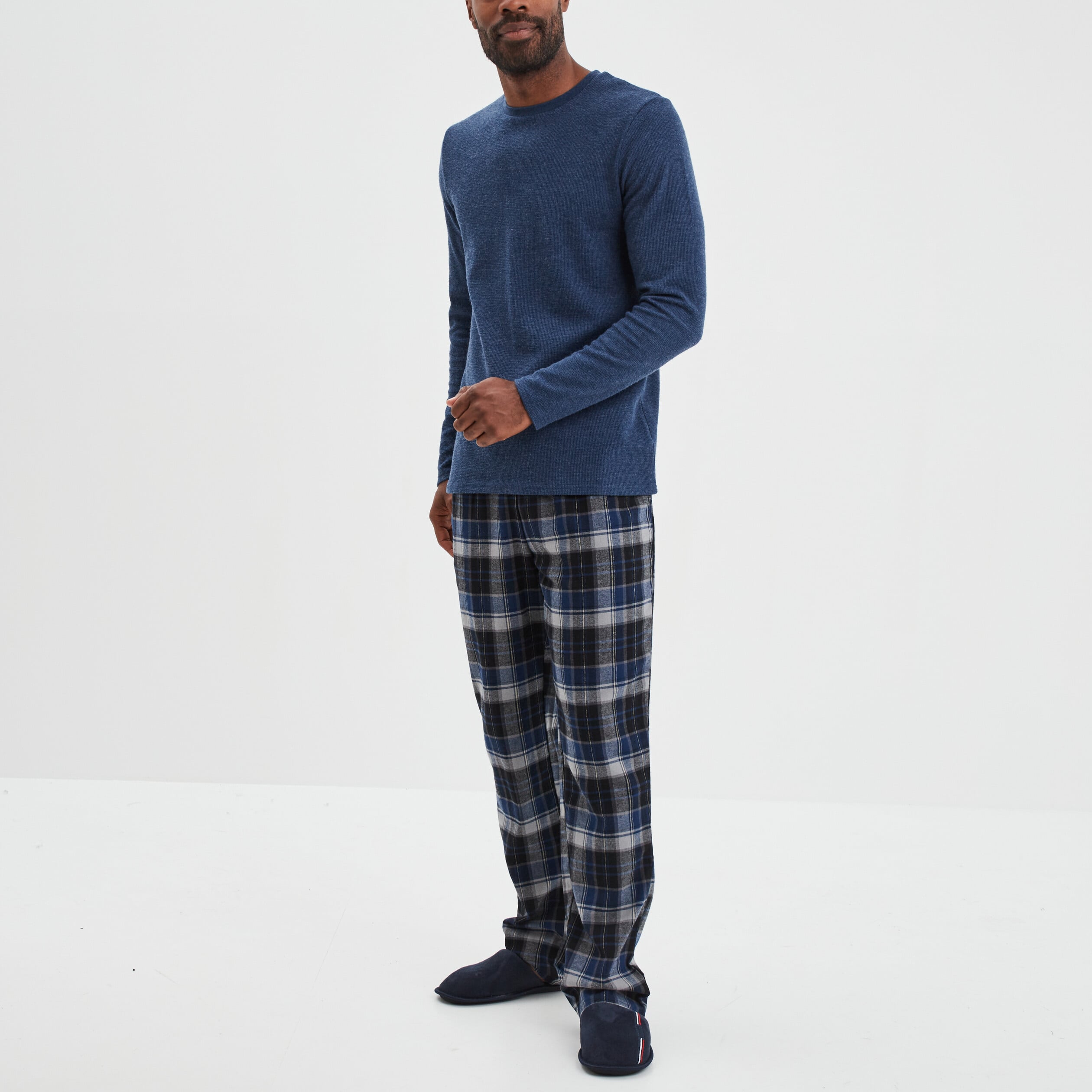 Ensemble pyjama manches longues 2 pi&egrave;ces bleu marine homme