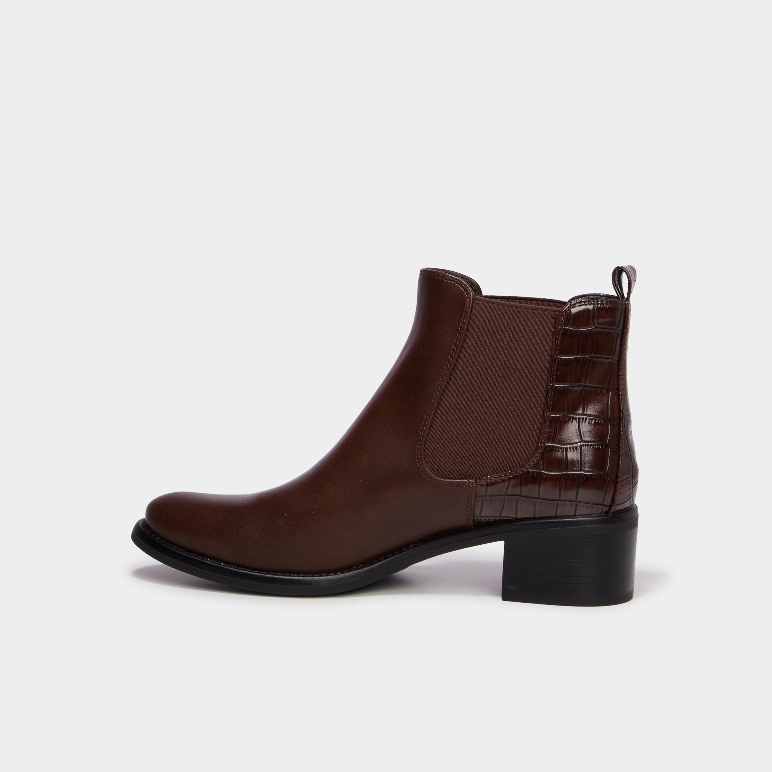 Bottines chelsea talons croco marron fonc&eacute; femme