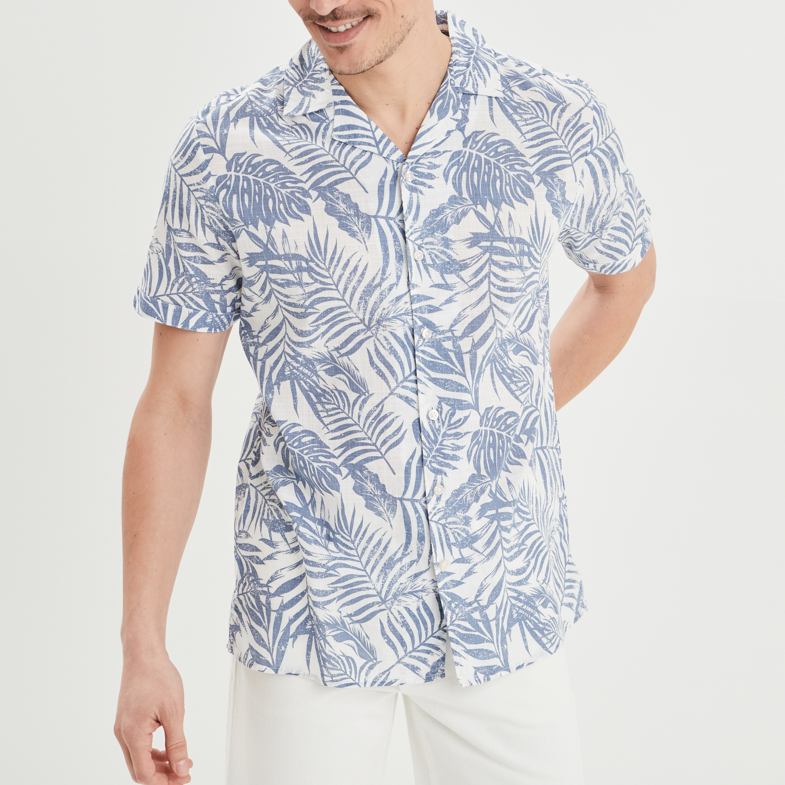 Chemise en coton manches courtes bleu homme