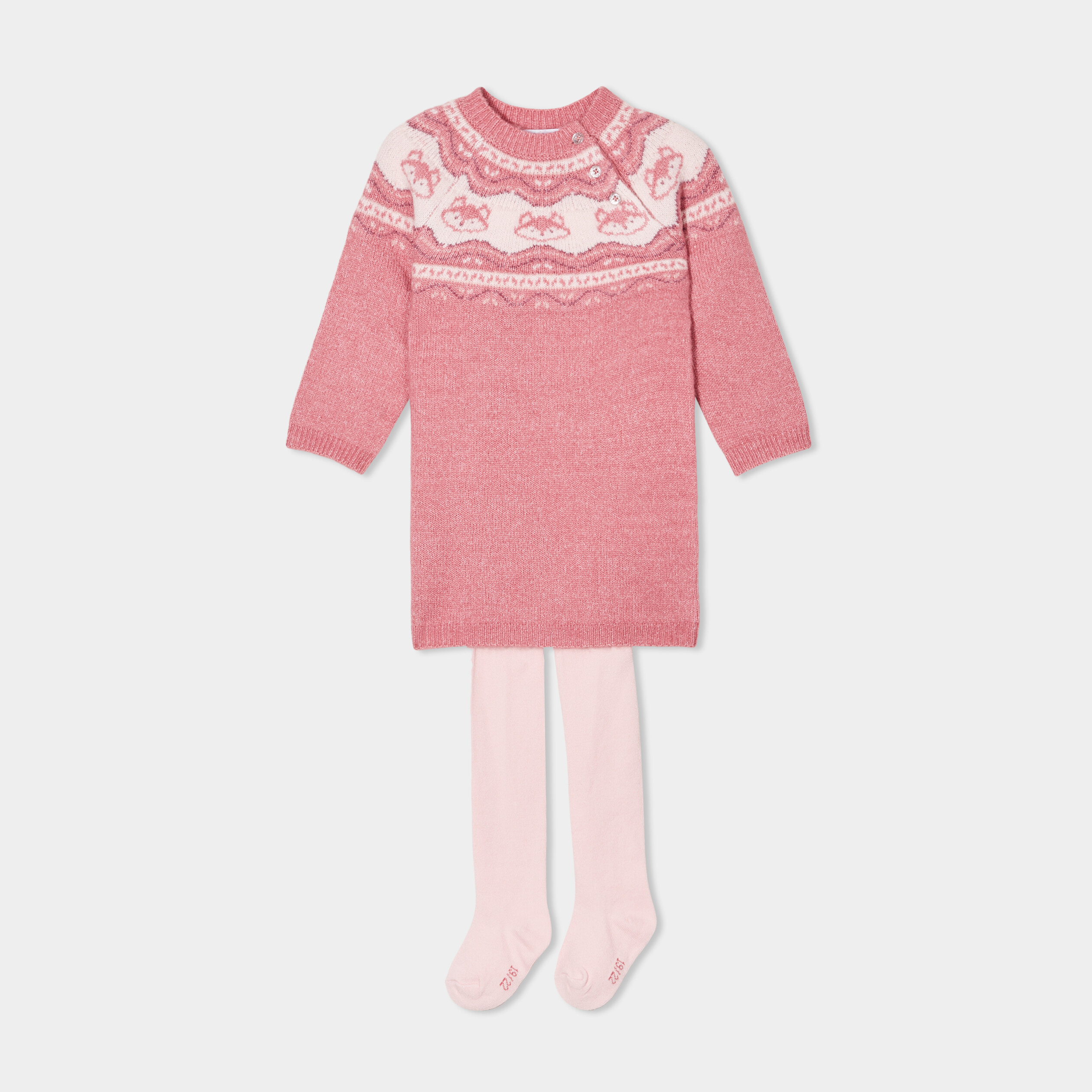 Ensemble robe tricot et collants vieux rose bébé fille