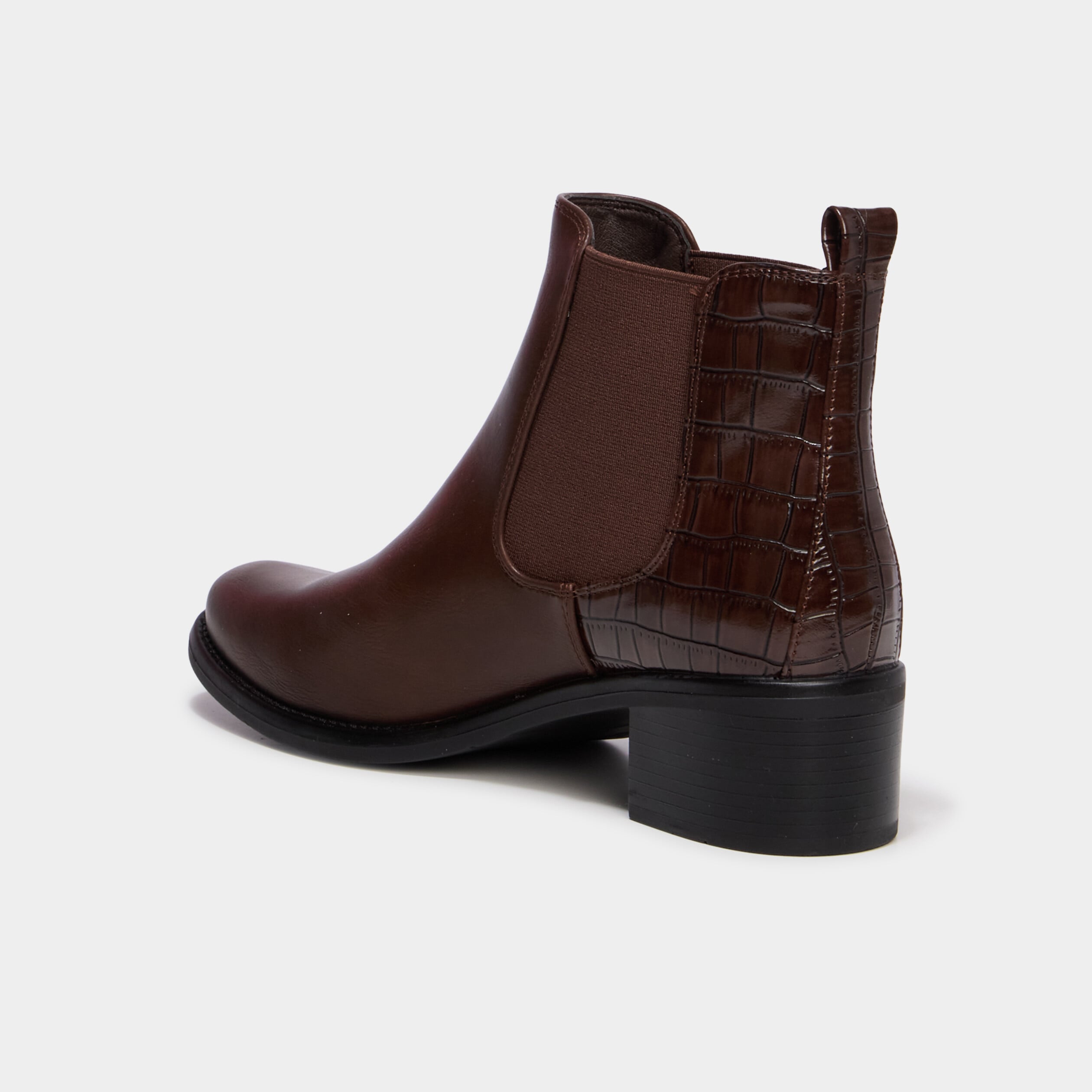 Bottines chelsea talons croco marron fonc&eacute; femme