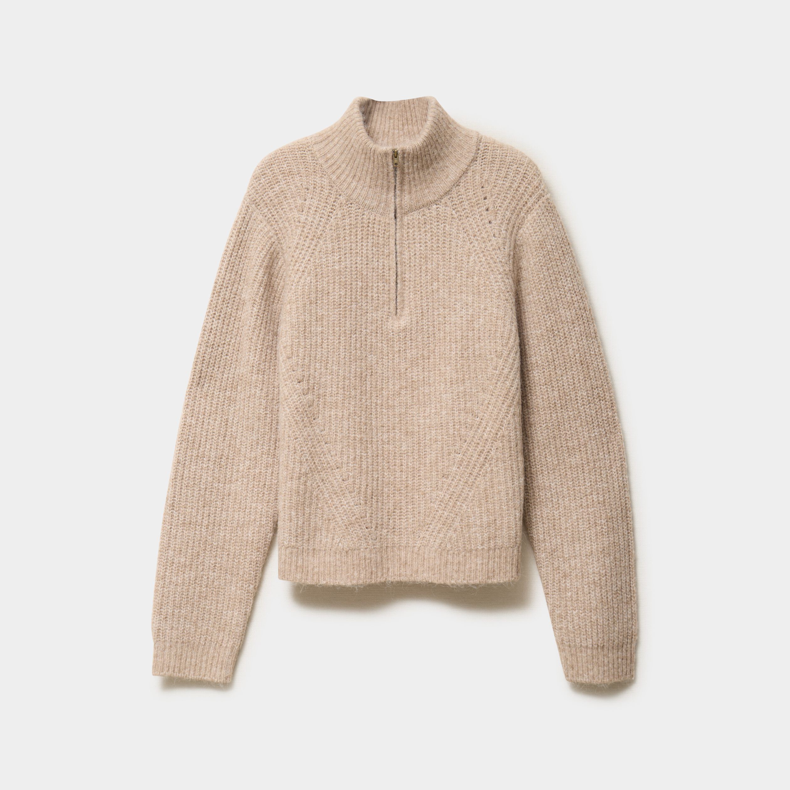 Pull col camionneur manches longues beige femme